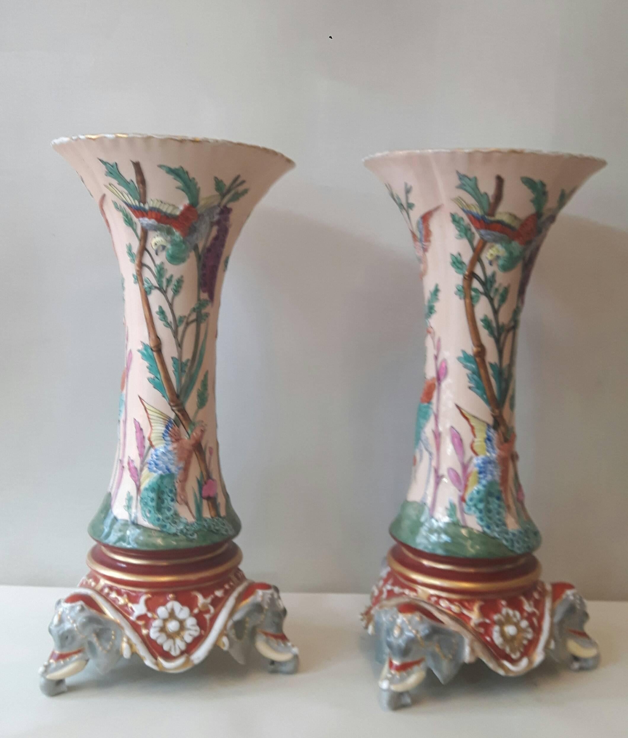 Glazed Rare Pair of 19th Century Trumpet Vases For Sale