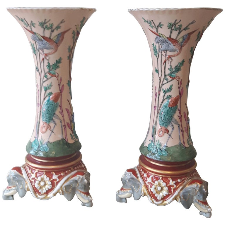Rare Pair of 19th Century Trumpet Vases For Sale at 1stDibs