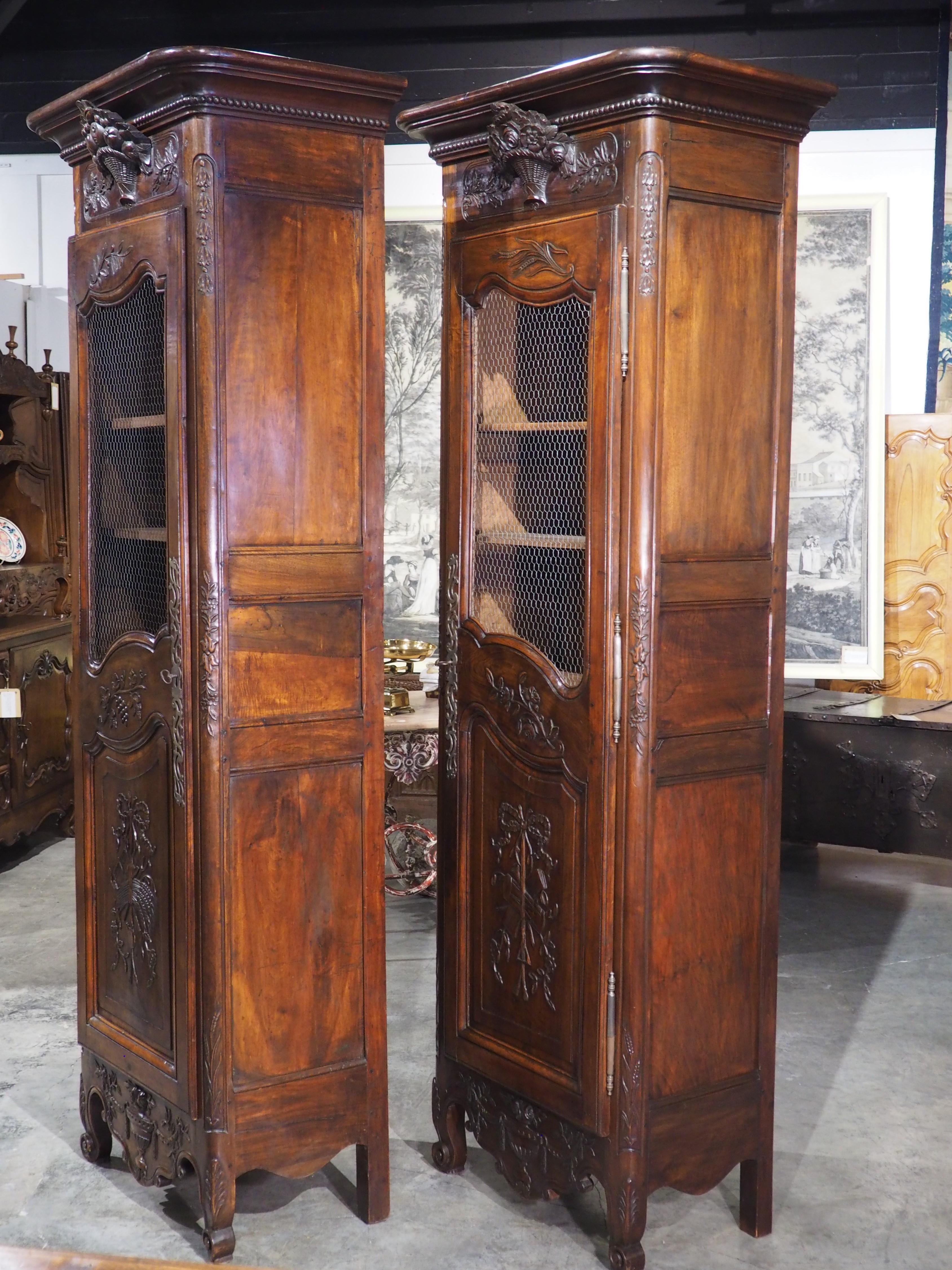 Rare Pair of 19th Century Walnut Wood Bonnetieres from Provence, France 8