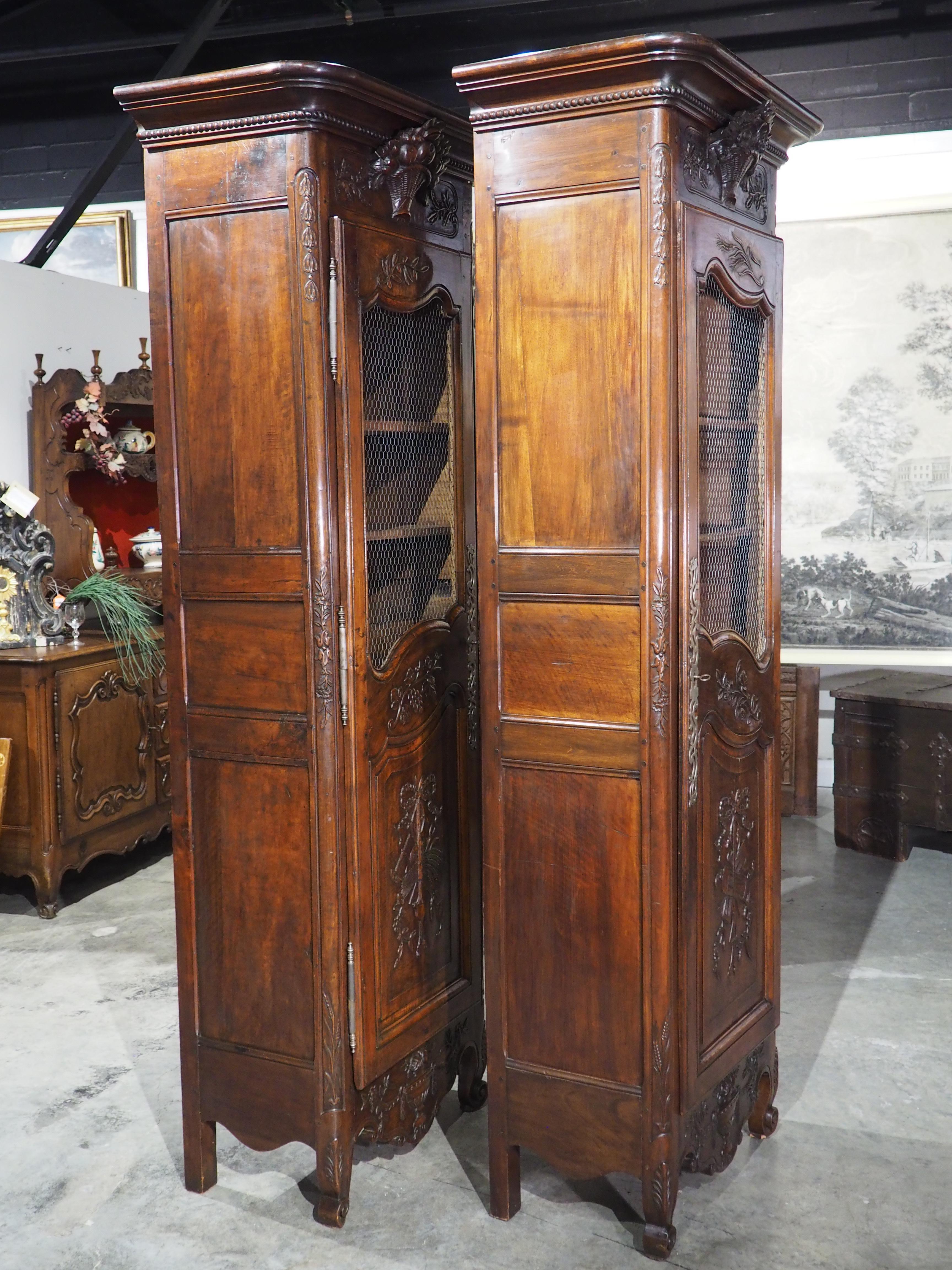 Rare Pair of 19th Century Walnut Wood Bonnetieres from Provence, France 11