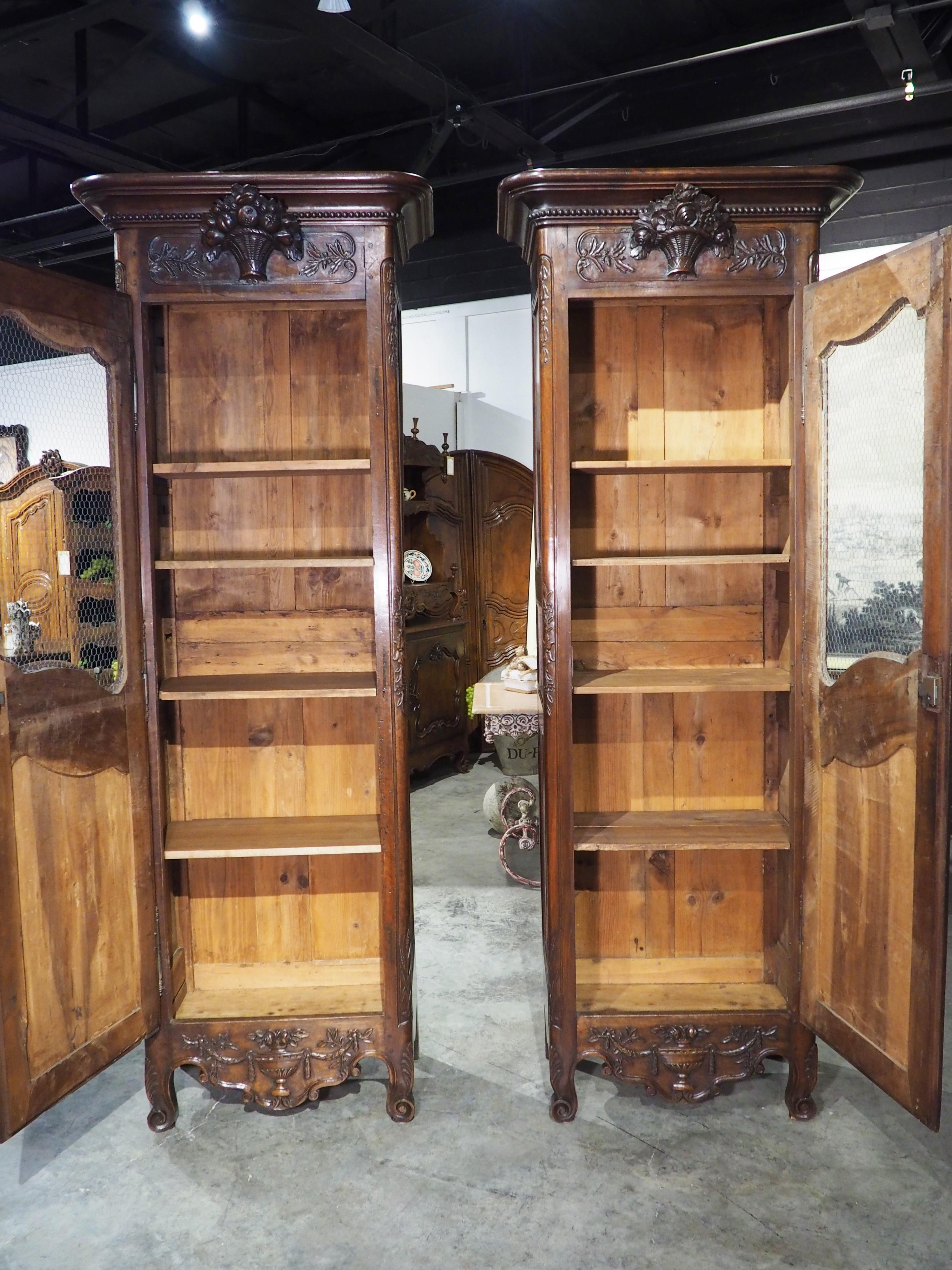 Rare Pair of 19th Century Walnut Wood Bonnetieres from Provence, France 2