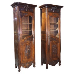Rare Pair of 19th Century Walnut Wood Bonnetieres from Provence, France