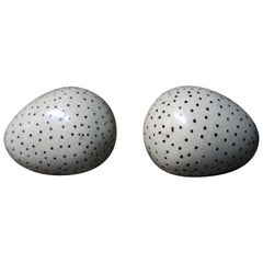 Rare Pair of 19th Century Hand Painted Pottery Birds Eggs