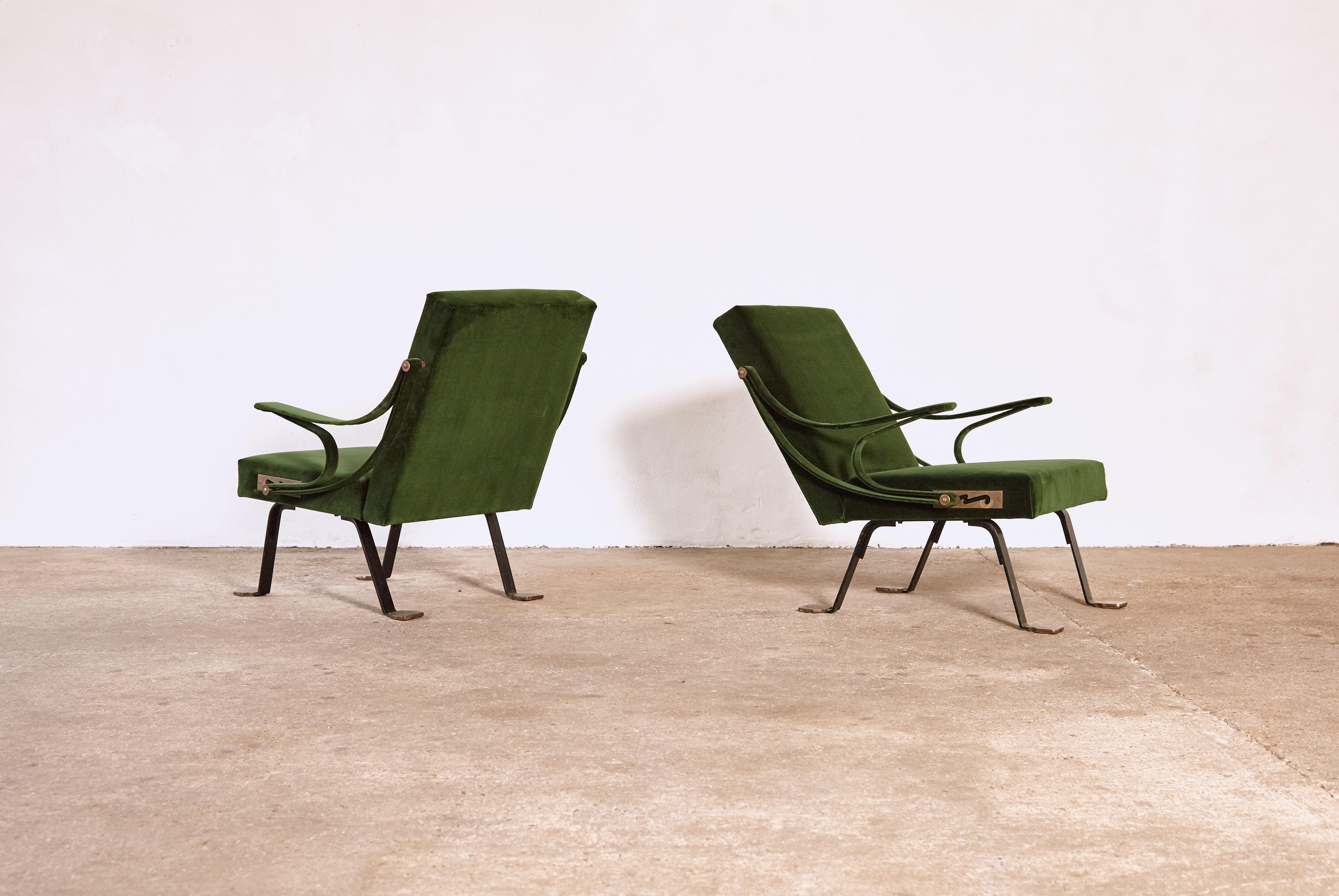Steel Rare Pair of 1st Edition Ignazio Gardella Reclining Digamma Chairs, 1960s, Italy