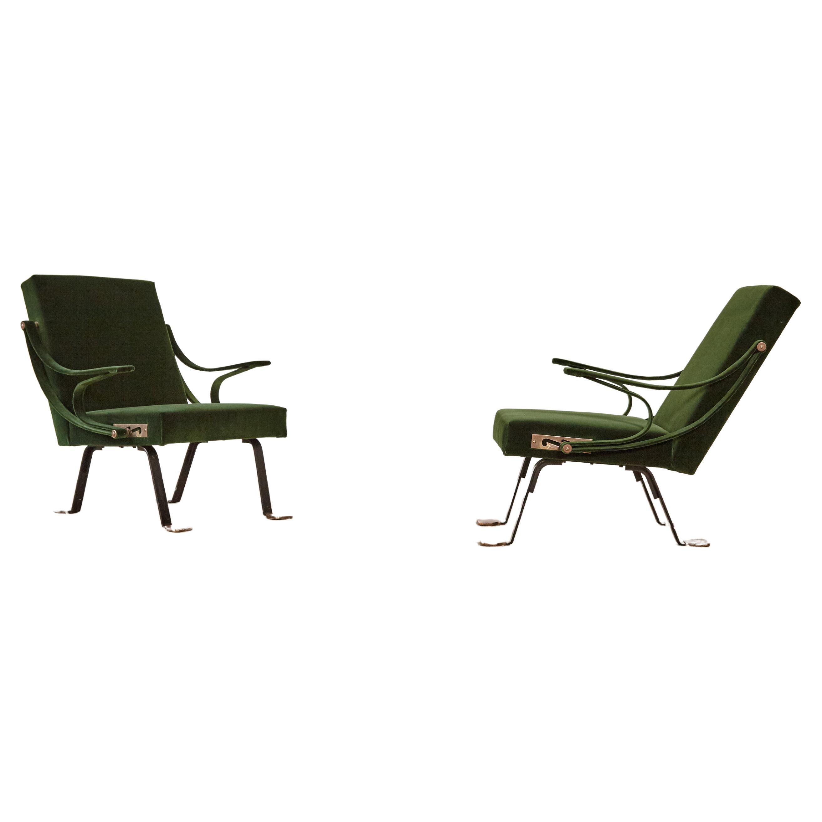 Rare Pair of 1st Edition Ignazio Gardella Reclining Digamma Chairs, 1960s, Italy