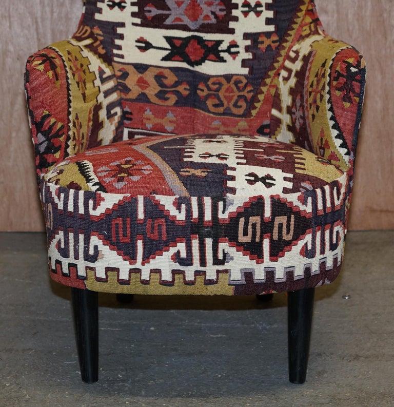 Rare Pair of 2007 George Smith Kilim Tom Dixon Wing Back Armchairs For Sale 3