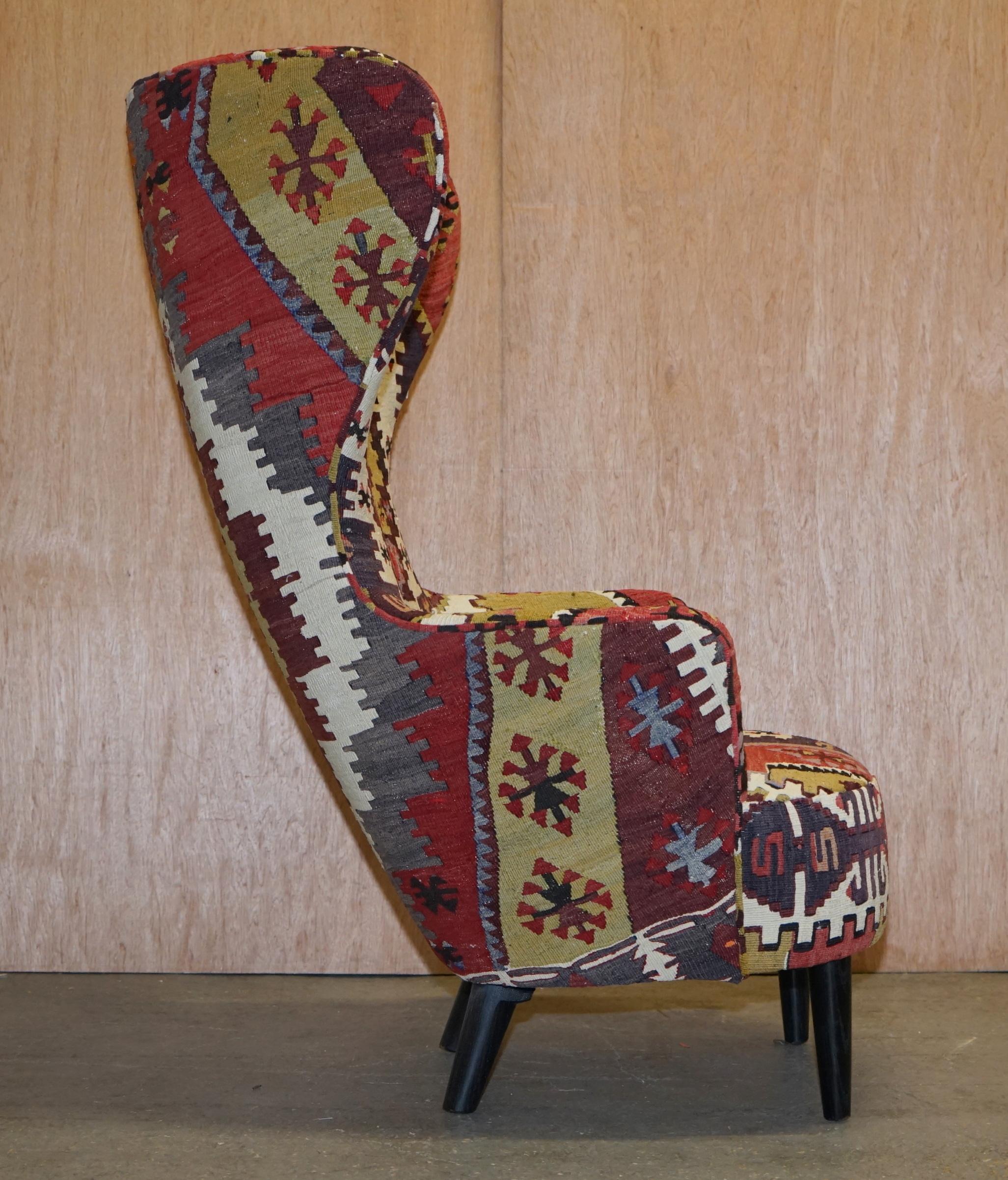 Rare Pair of 2007 George Smith Kilim Tom Dixon Wing Back Armchairs 4