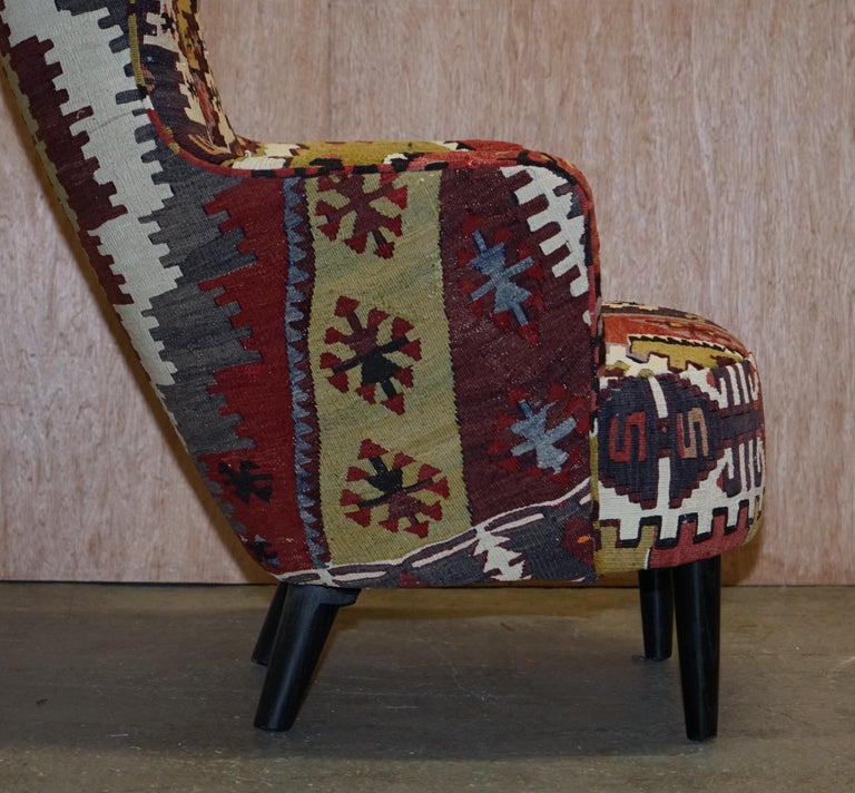Rare Pair of 2007 George Smith Kilim Tom Dixon Wing Back Armchairs For Sale 7