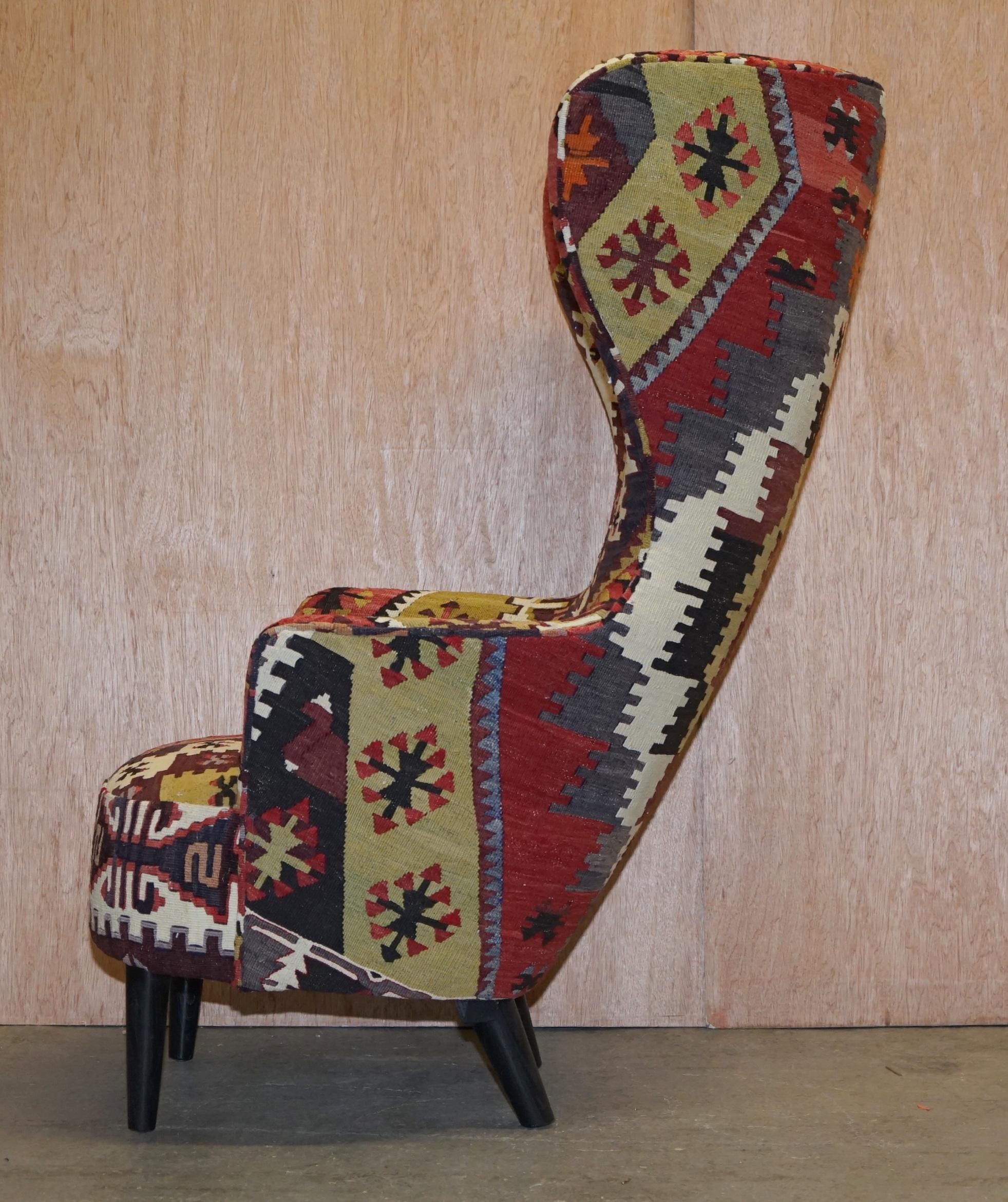 Rare Pair of 2007 George Smith Kilim Tom Dixon Wing Back Armchairs 12