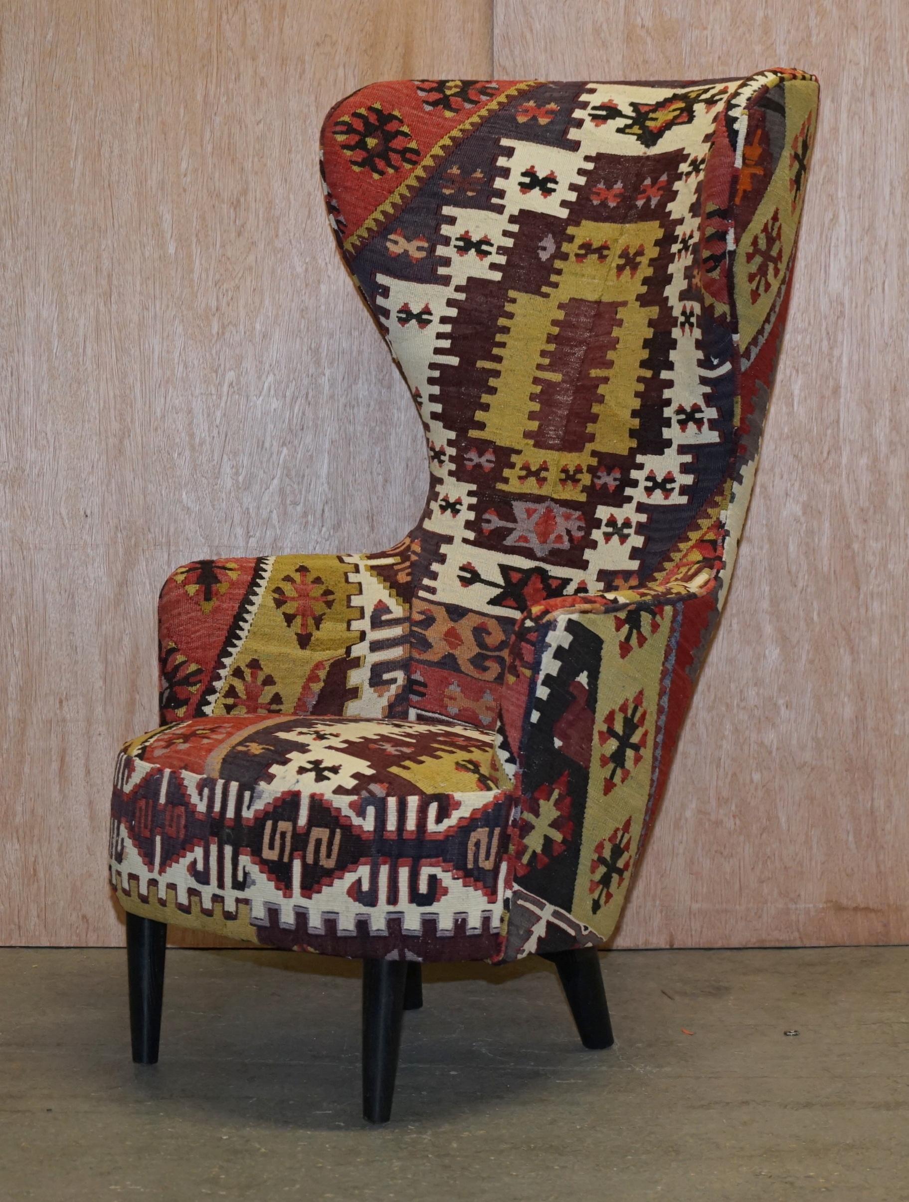 We are delighted to offer for sale this stunning pair of fully restored original edition 2007 Tom Dixon George Smith wingback armchairs with Kilim upholstery RRP £18,000

I have two pairs of these, the second pair is upholstered in George Smith