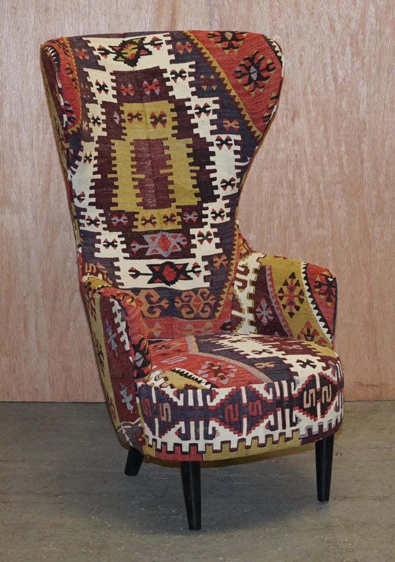 English Rare Pair of 2007 George Smith Kilim Tom Dixon Wing Back Armchairs For Sale