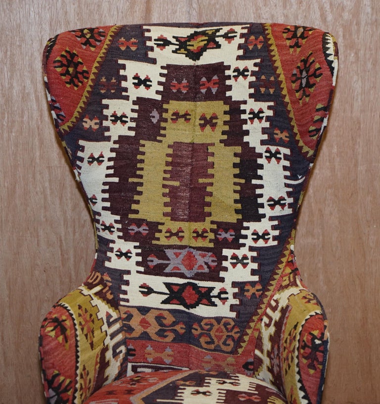 Hand-Carved Rare Pair of 2007 George Smith Kilim Tom Dixon Wing Back Armchairs For Sale