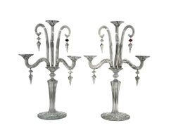 Rare Pair of 3 Light Baccarat Mille Nuits Candelabra Blooming Daffodils with Red