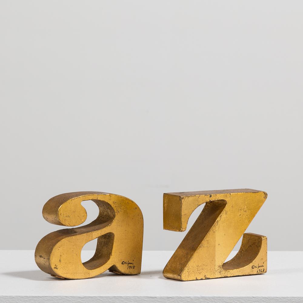 Mid-20th Century Rare Pair of A-Z Gilded Bookends by Curtis Jere, Signed 1968 For Sale