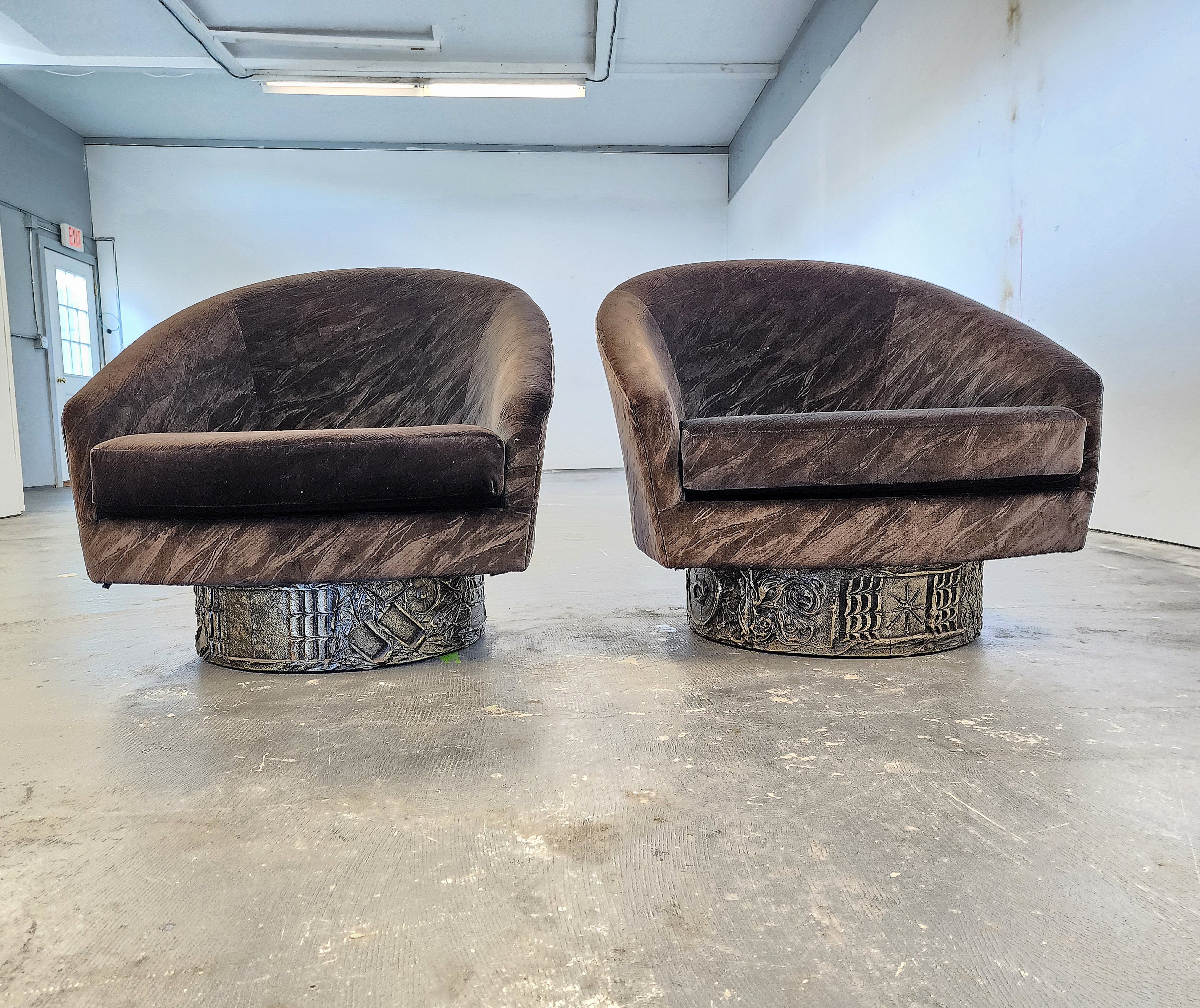American Adrian Pearsall Brutalist Swivel Chairs A Pair
