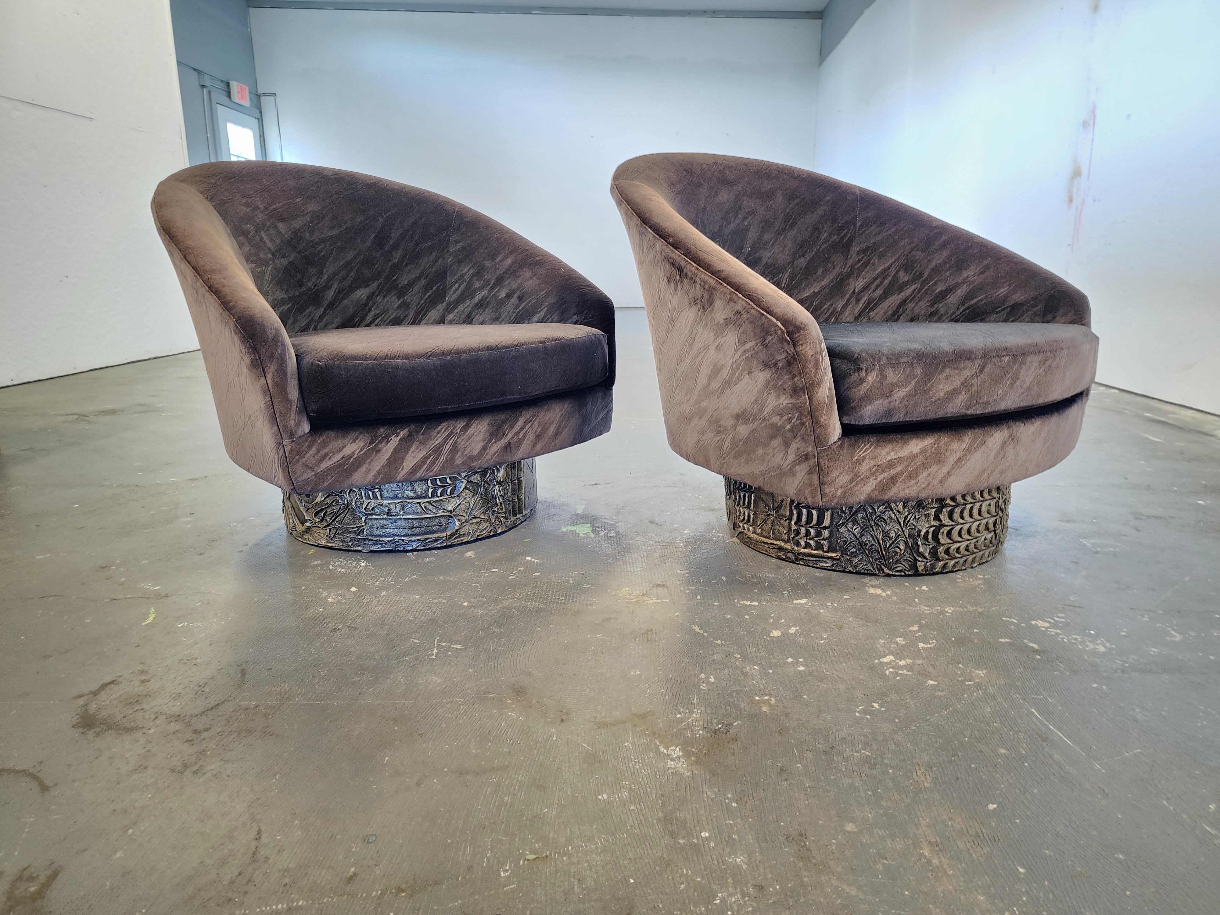 Late 20th Century Adrian Pearsall Brutalist Swivel Chairs A Pair