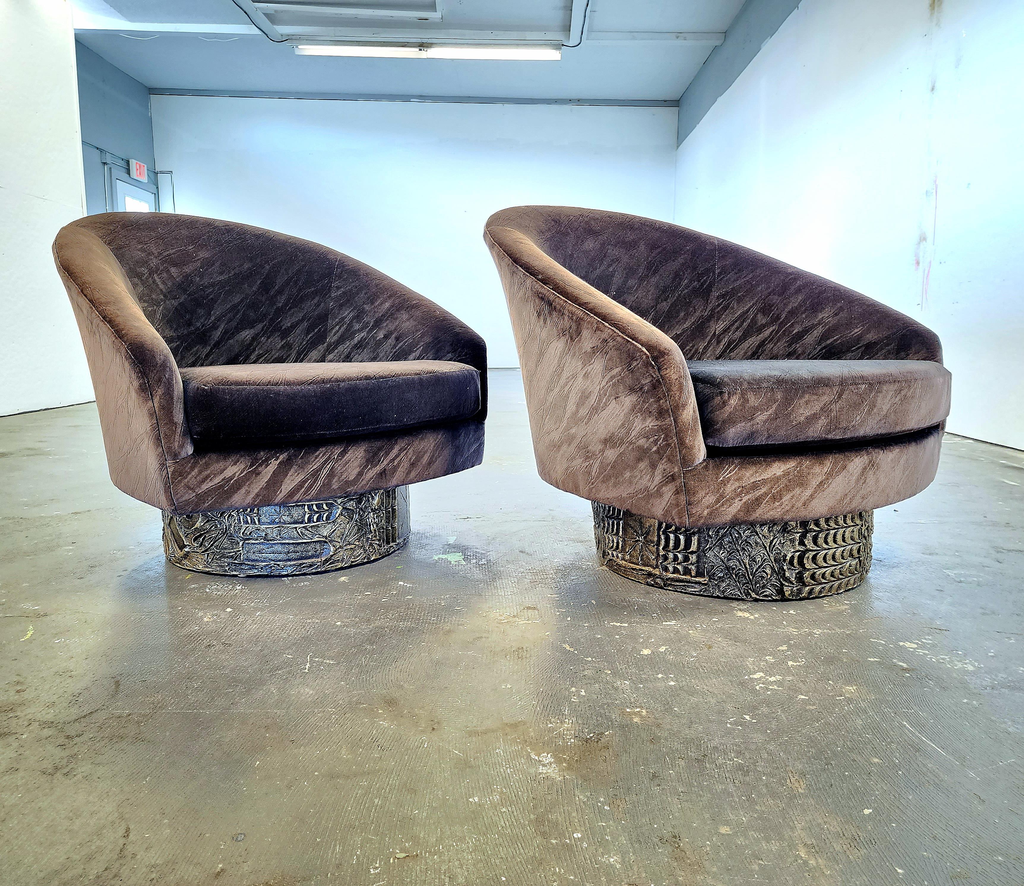 Wood Adrian Pearsall Brutalist Swivel Chairs A Pair