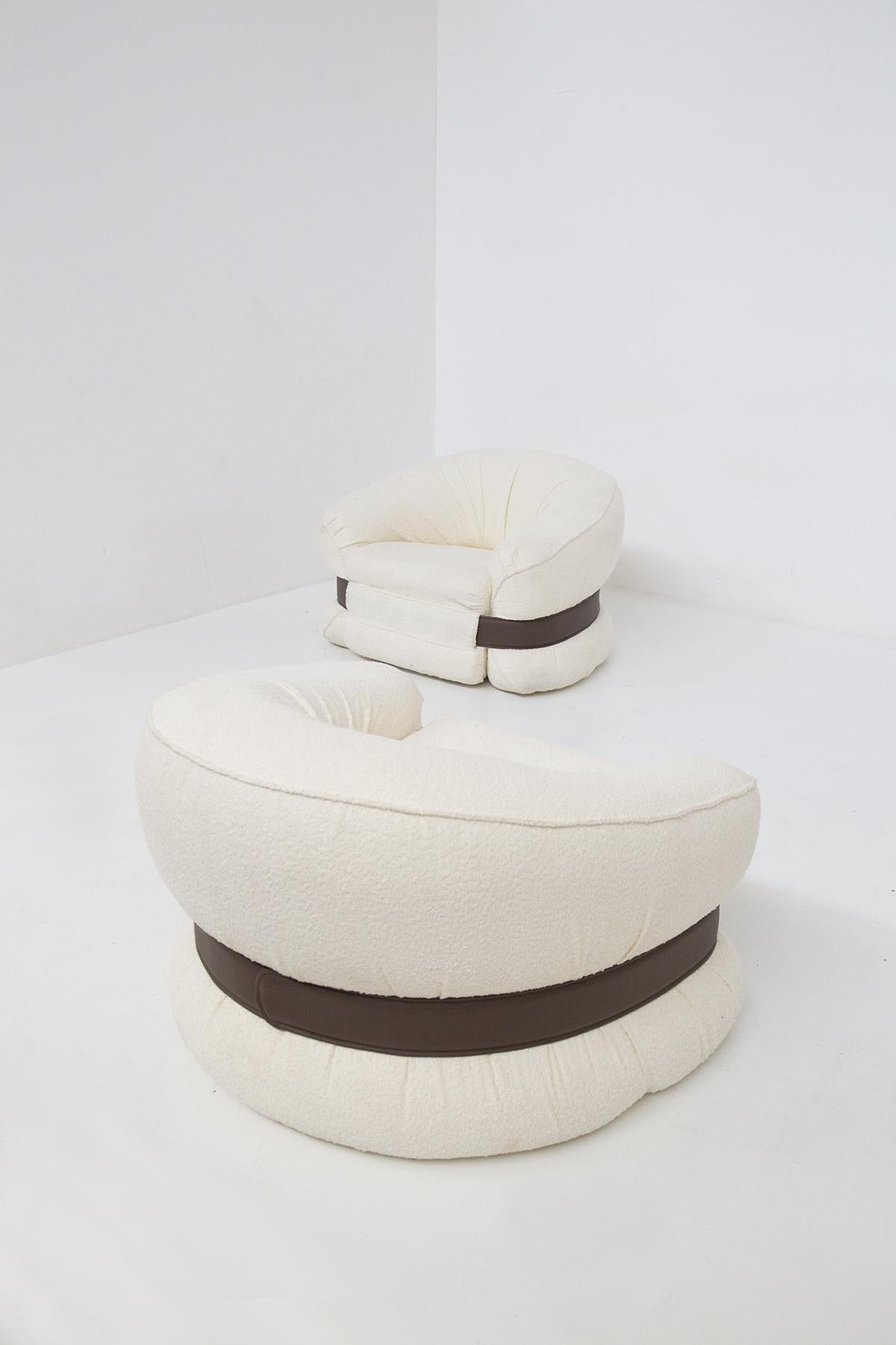Mid-Century Modern Rare Pair of Adriano Piazzesi Armchairs in White Bouclé
