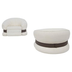 Rare Pair of Adriano Piazzesi Armchairs in White Bouclé