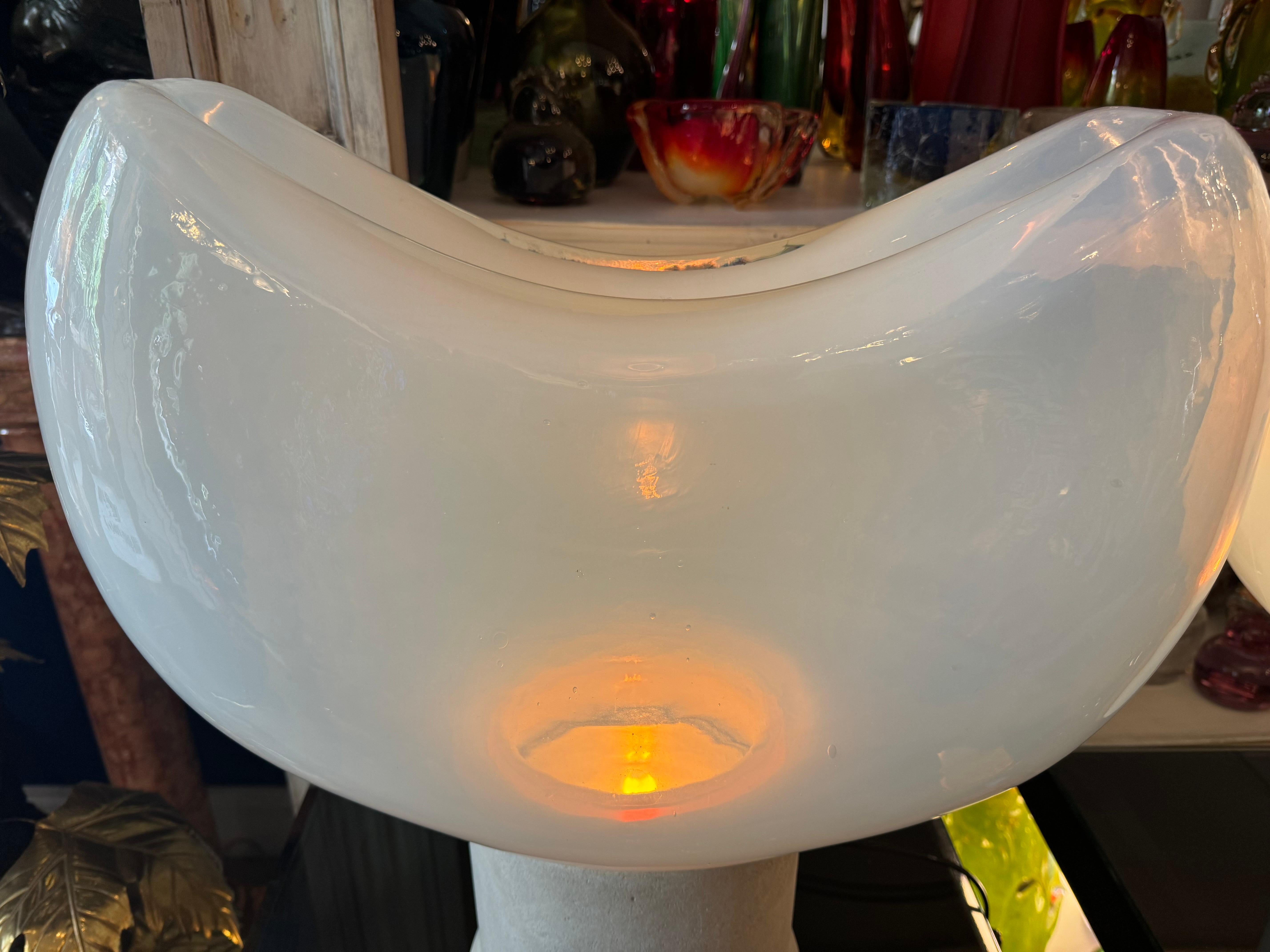 Opaline Glass Rare Pair of Aghia Table Lamps, Leucos Edition by Roberto Pamio, Italy 1970