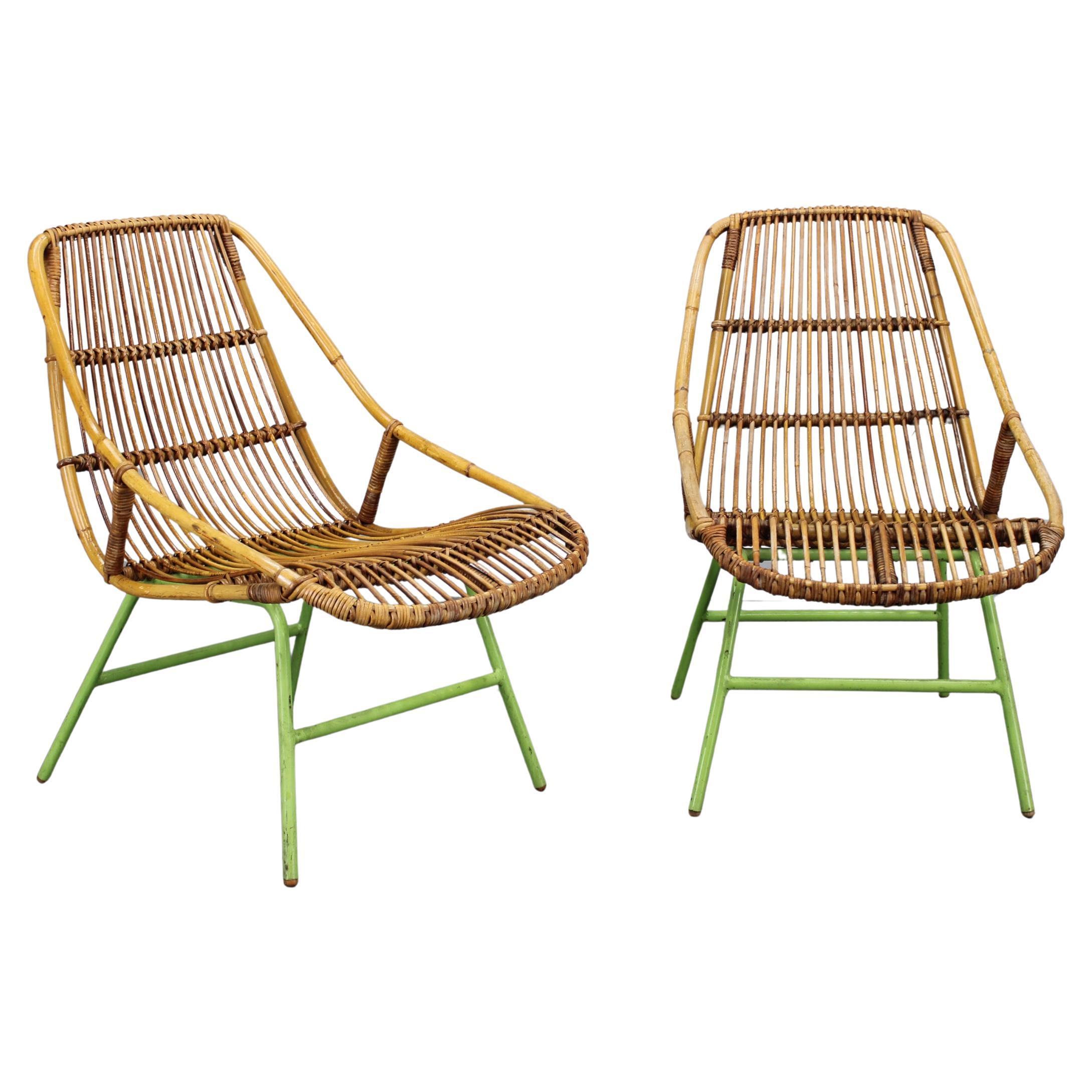 Raro par de sillones de ratán Alan Fuchs para ULUV, Checoslovaquia, años 60