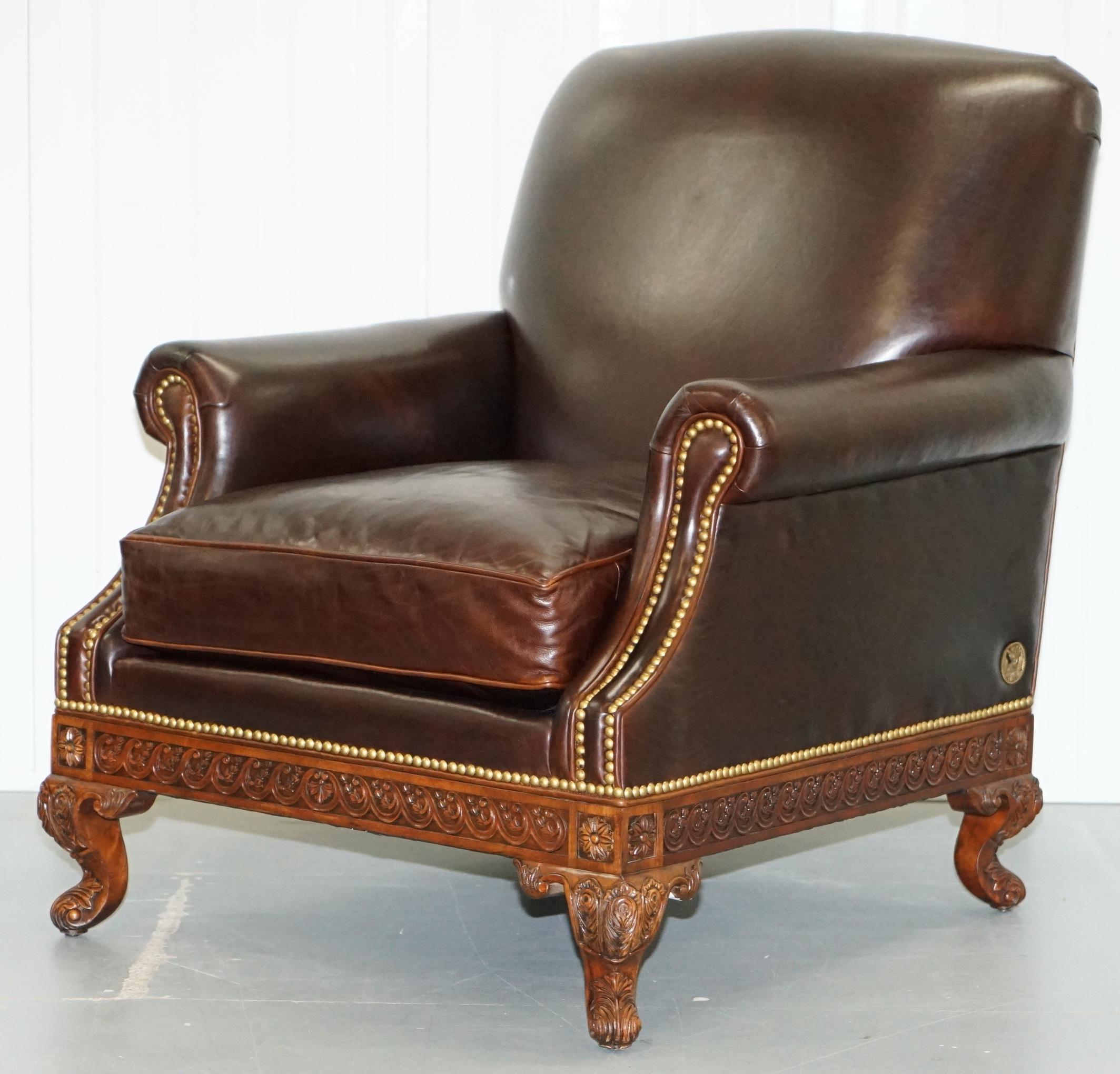 We are delighted to offer for sale this exceptionally rare pair of aged brown leather armchairs handmade in England for the Althorp Estate by the Spencer family which is, of course, was Princess Diana’s family

What a wonderful find, no longer