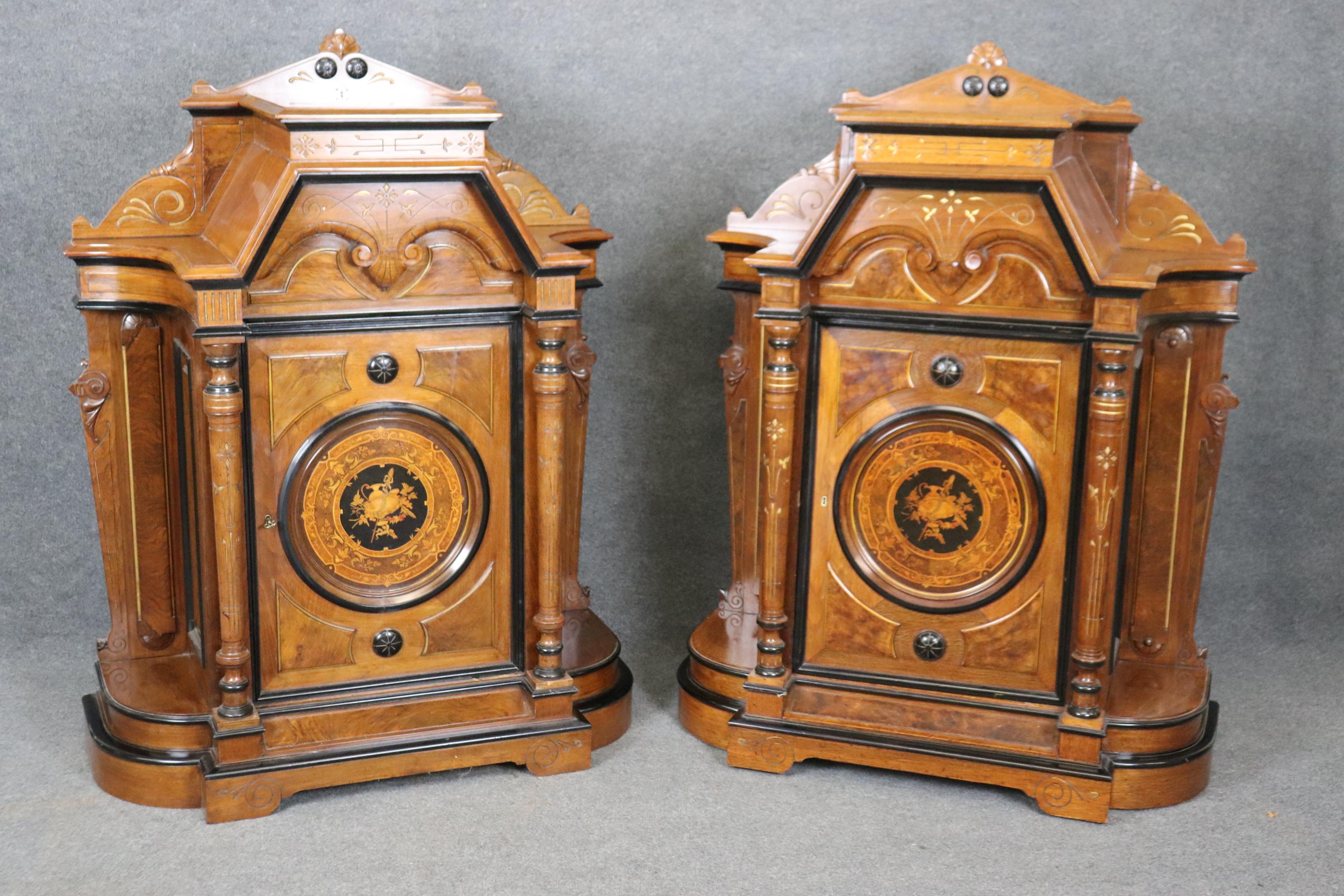 Walnut Rare Pair of American Renaissance Revival American Victorian Pedestal Cabinets  For Sale