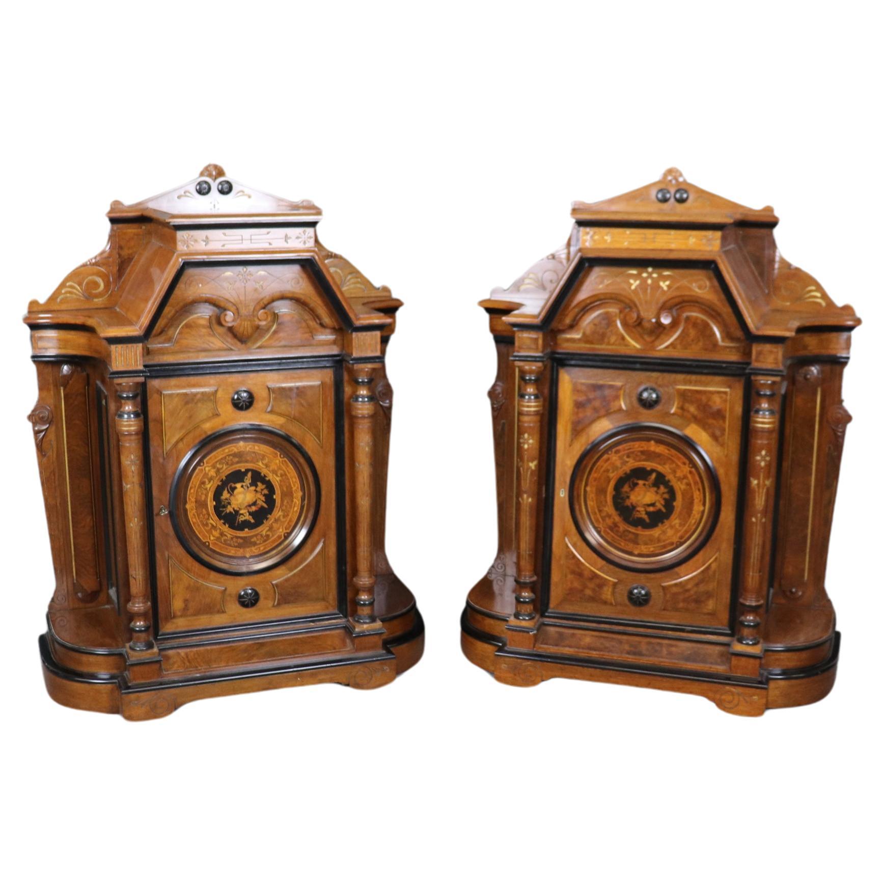 Rare Pair of American Renaissance Revival American Victorian Pedestal Cabinets  For Sale