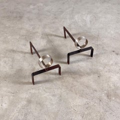 Rare Pair of Andirons by Melchiorre Bega in Aluminum and Iron, Italy, 1960