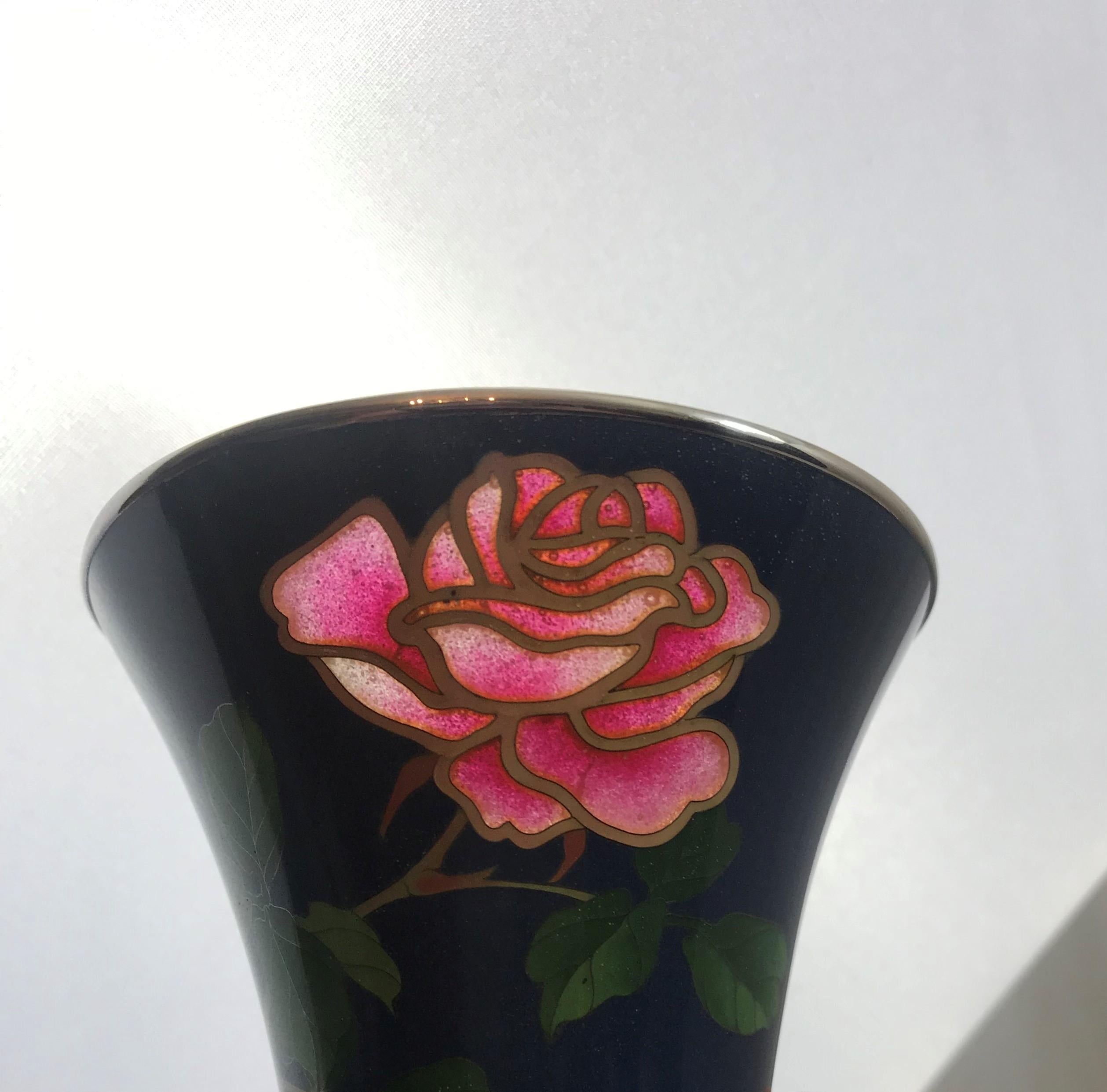 20th Century RARE Pair of Ando Jubei Vases, Cloisonne and Plique a Jour Flowers. 5