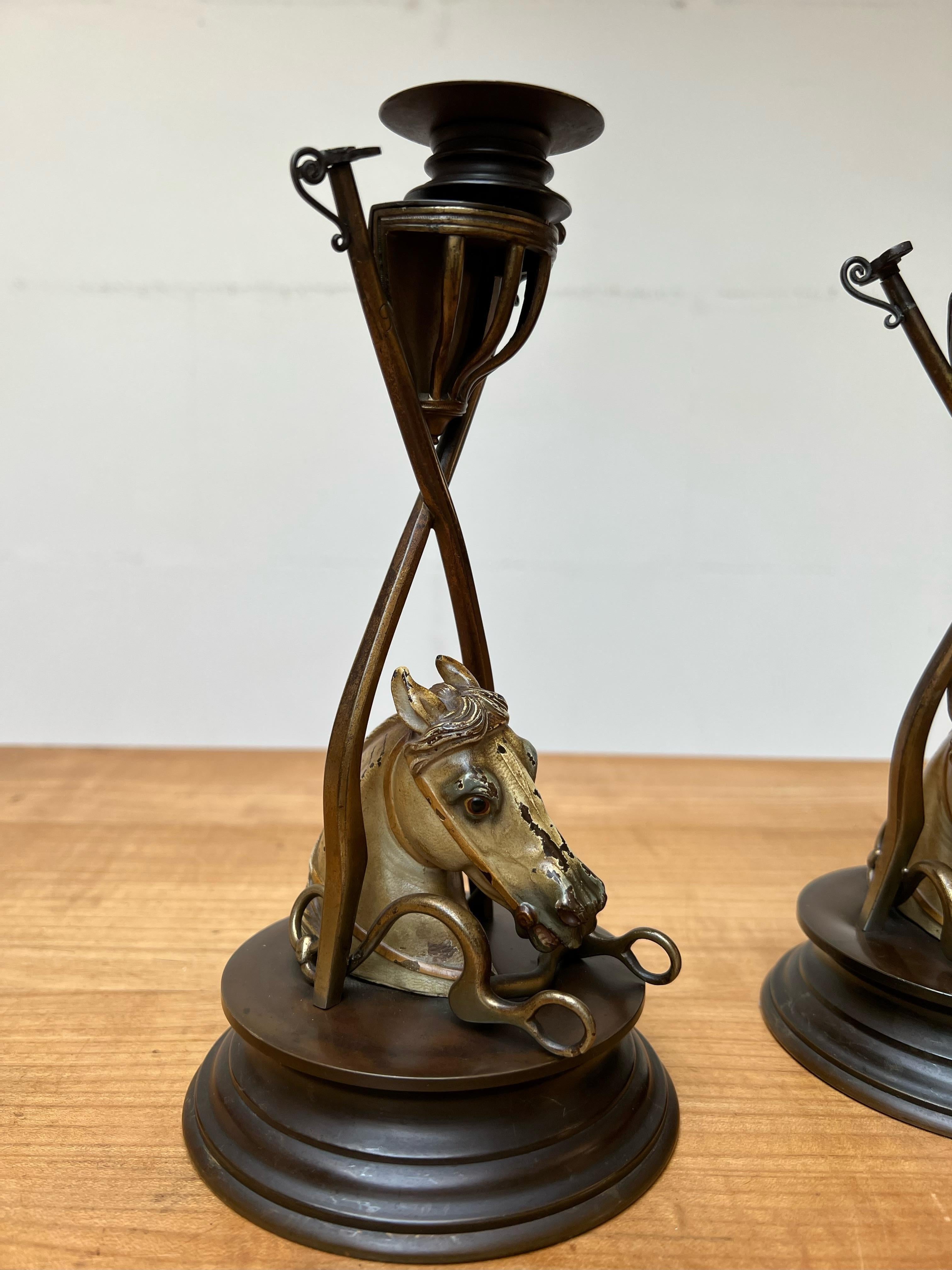 Rare Pair of Antique 19th Century Vienna Bronze Candlesticks Horses Att Bergmann For Sale 4