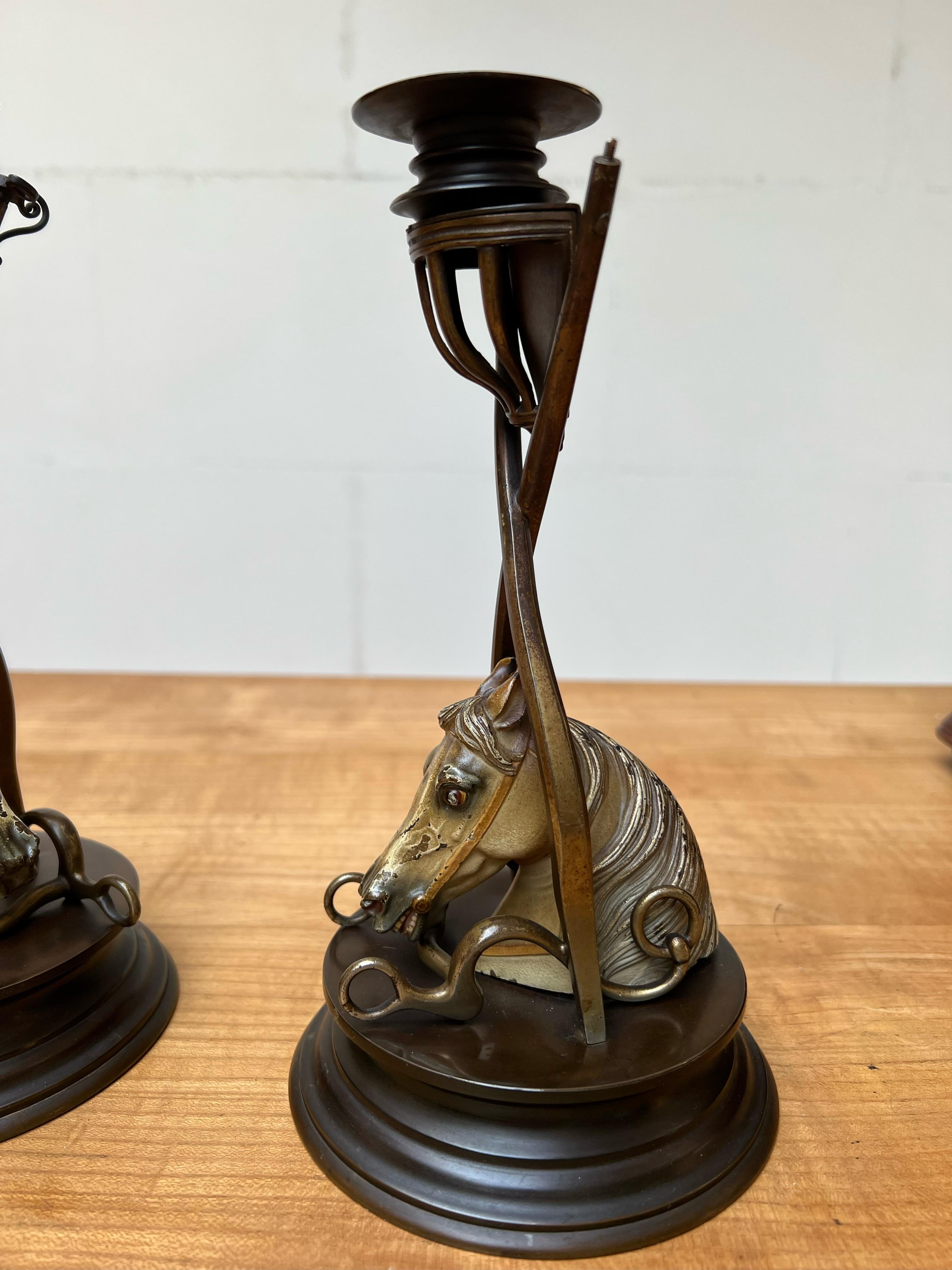 Rare Pair of Antique 19th Century Vienna Bronze Candlesticks Horses Att Bergmann For Sale 5