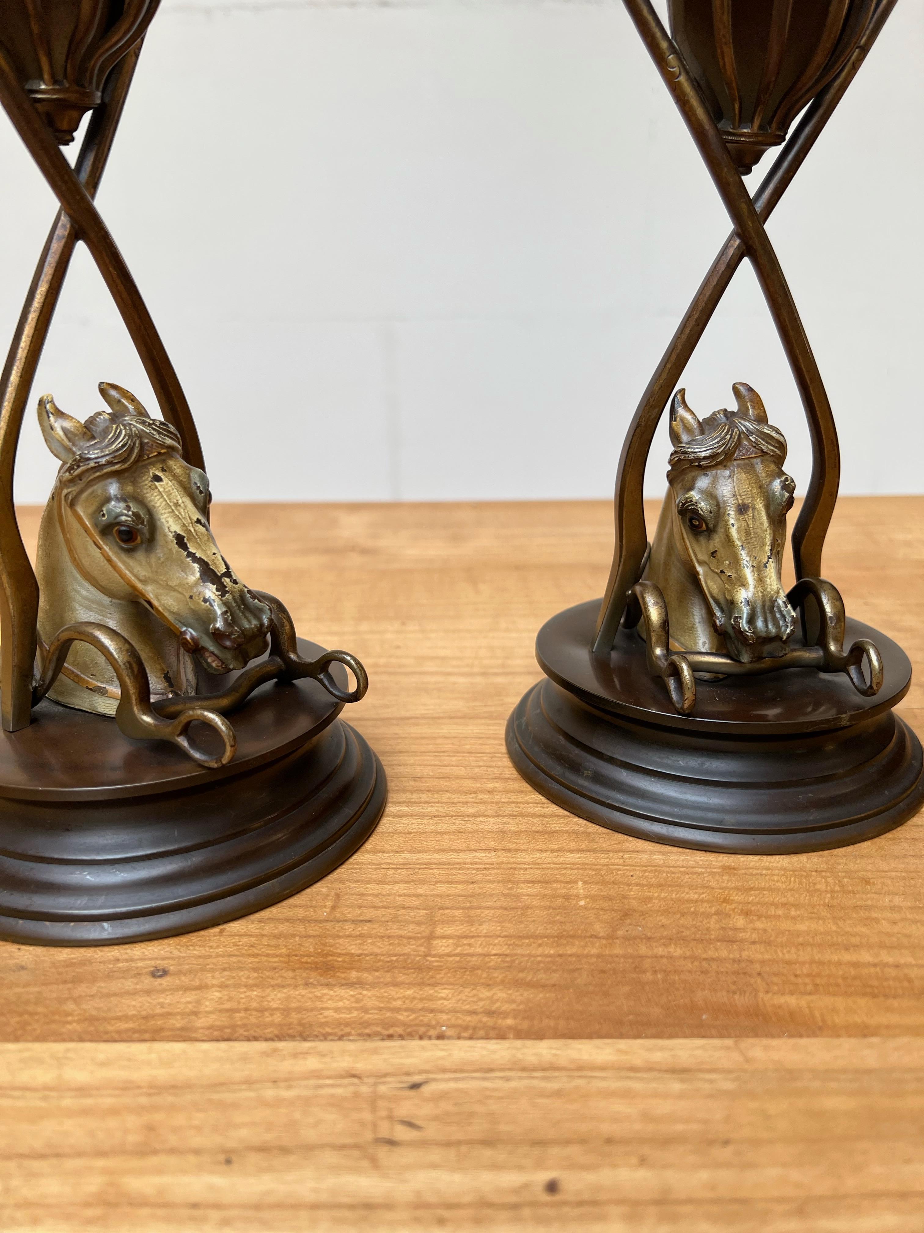Rare Pair of Antique 19th Century Vienna Bronze Candlesticks Horses Att Bergmann For Sale 12