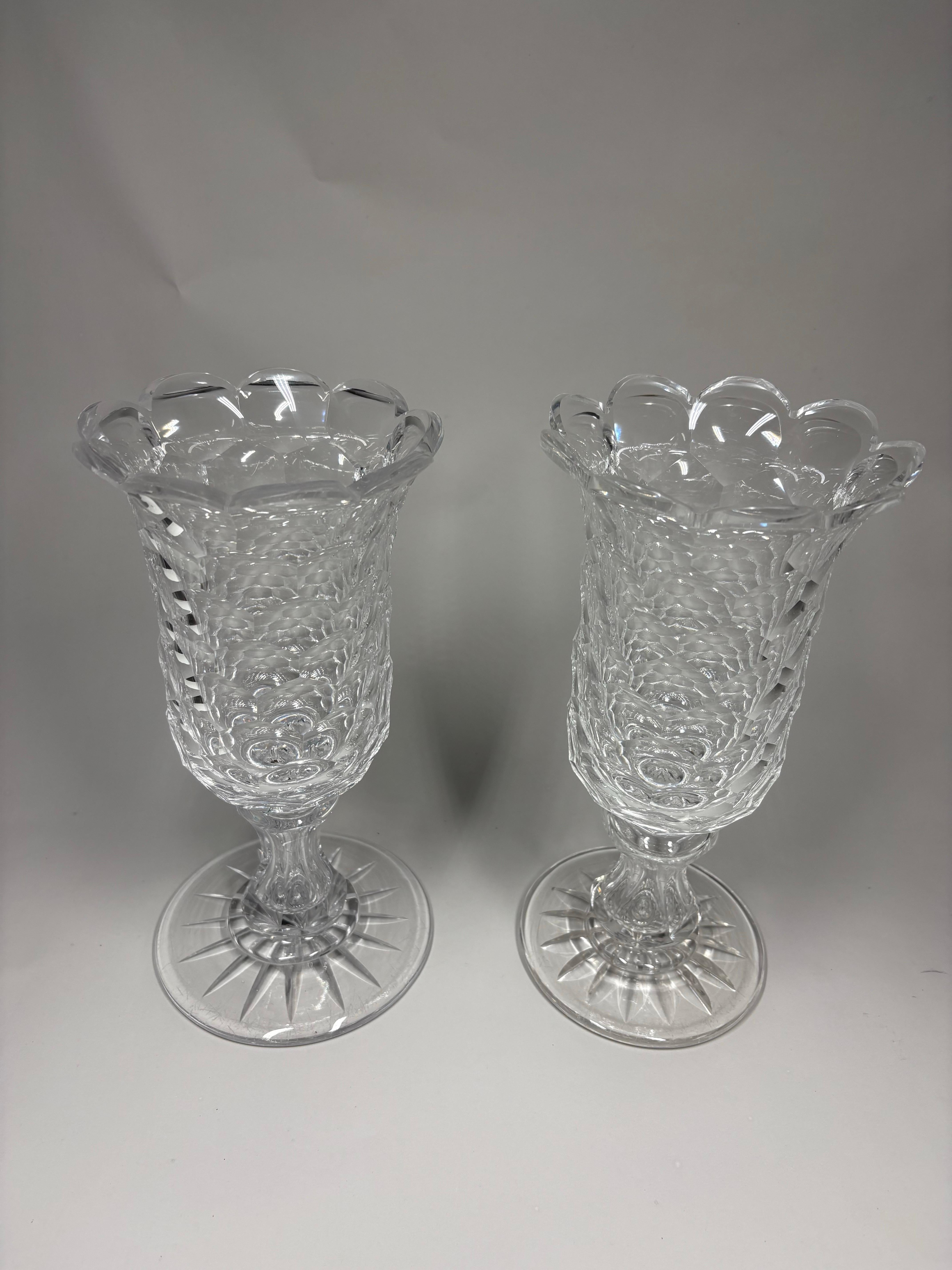 Rare pair of Antique American lead glass celery vases, C. Dorflinger & Sons Inc. in vendita 10