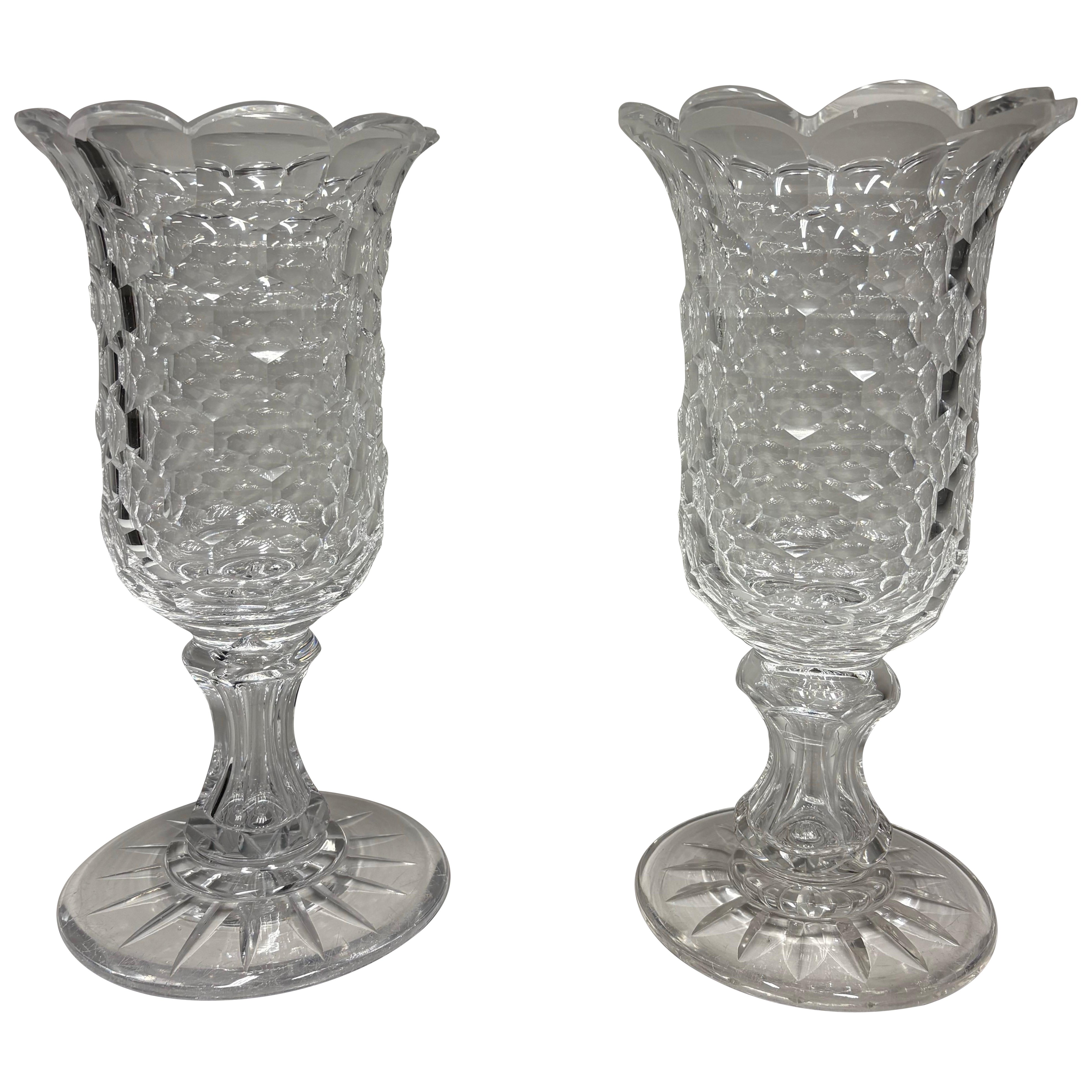 Rare pair of Antique American lead glass celery vases, C. Dorflinger 
Sons Inc. in vendita