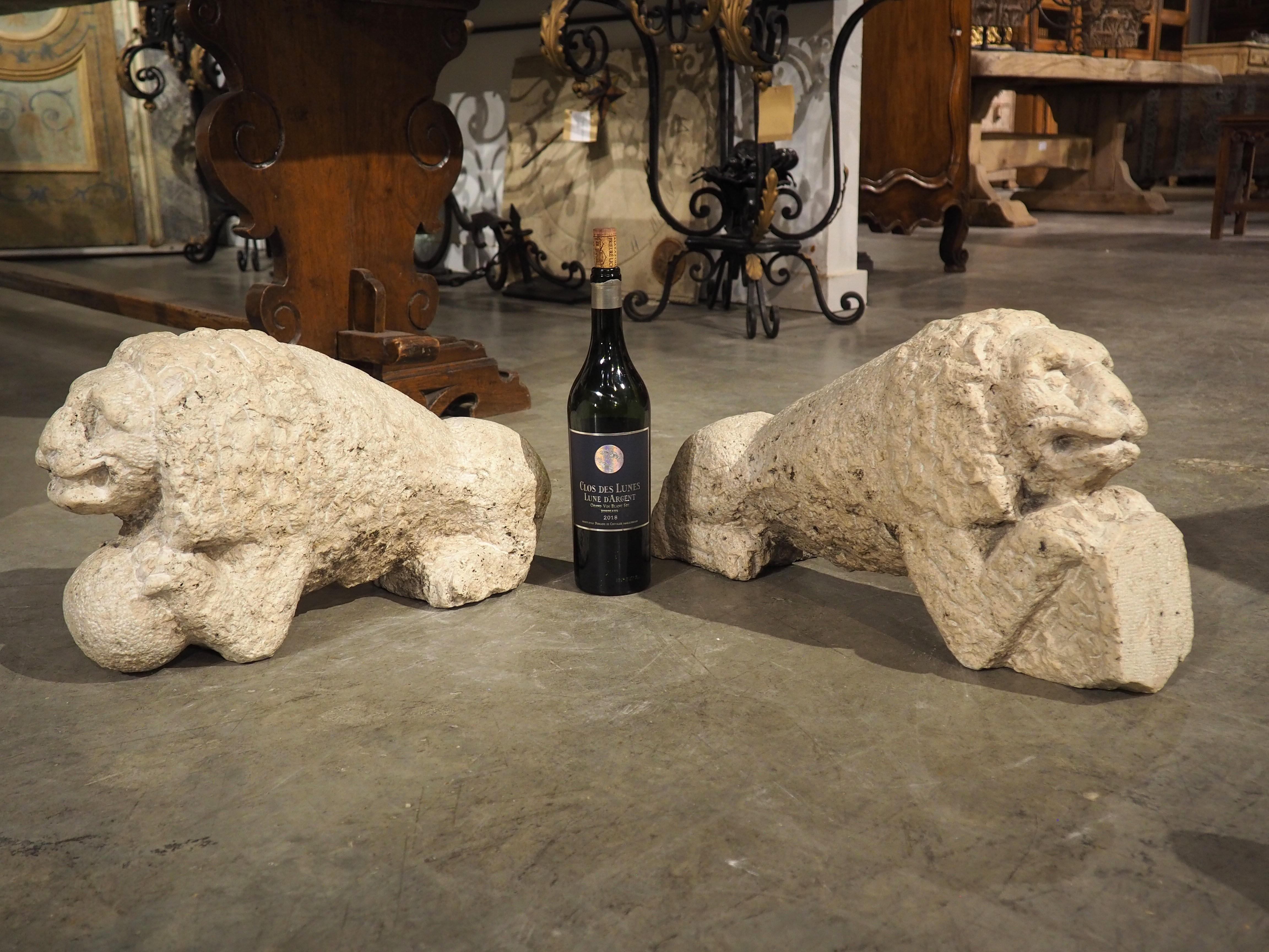 Rare Pair of Antique Carved Stone Lions from Italy, Circa 1600 For Sale 10