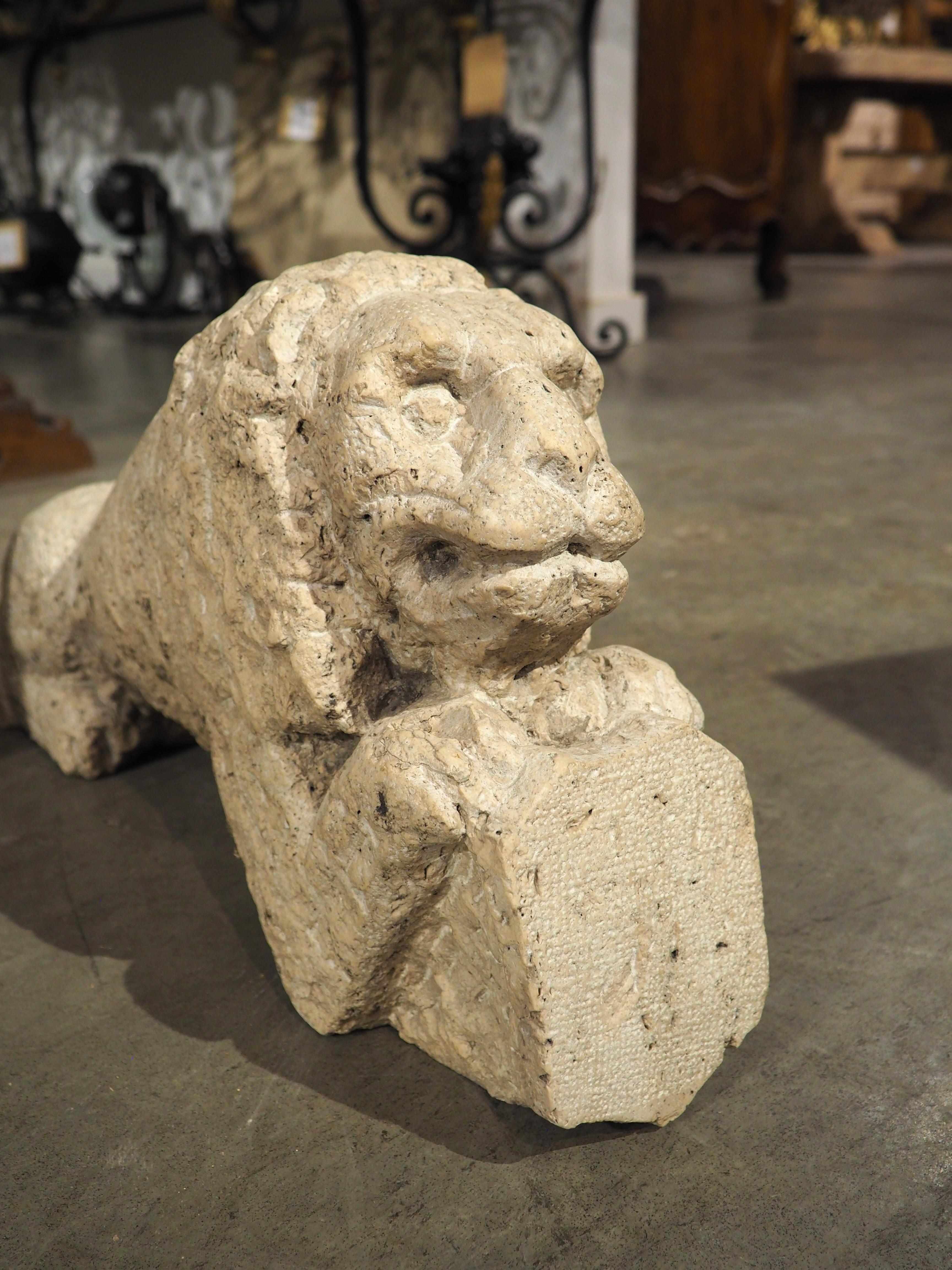 Rare Pair of Antique Carved Stone Lions from Italy, Circa 1600 For Sale 11