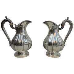 Rare pair of antique Christofle silver-plate pitchers / jugs