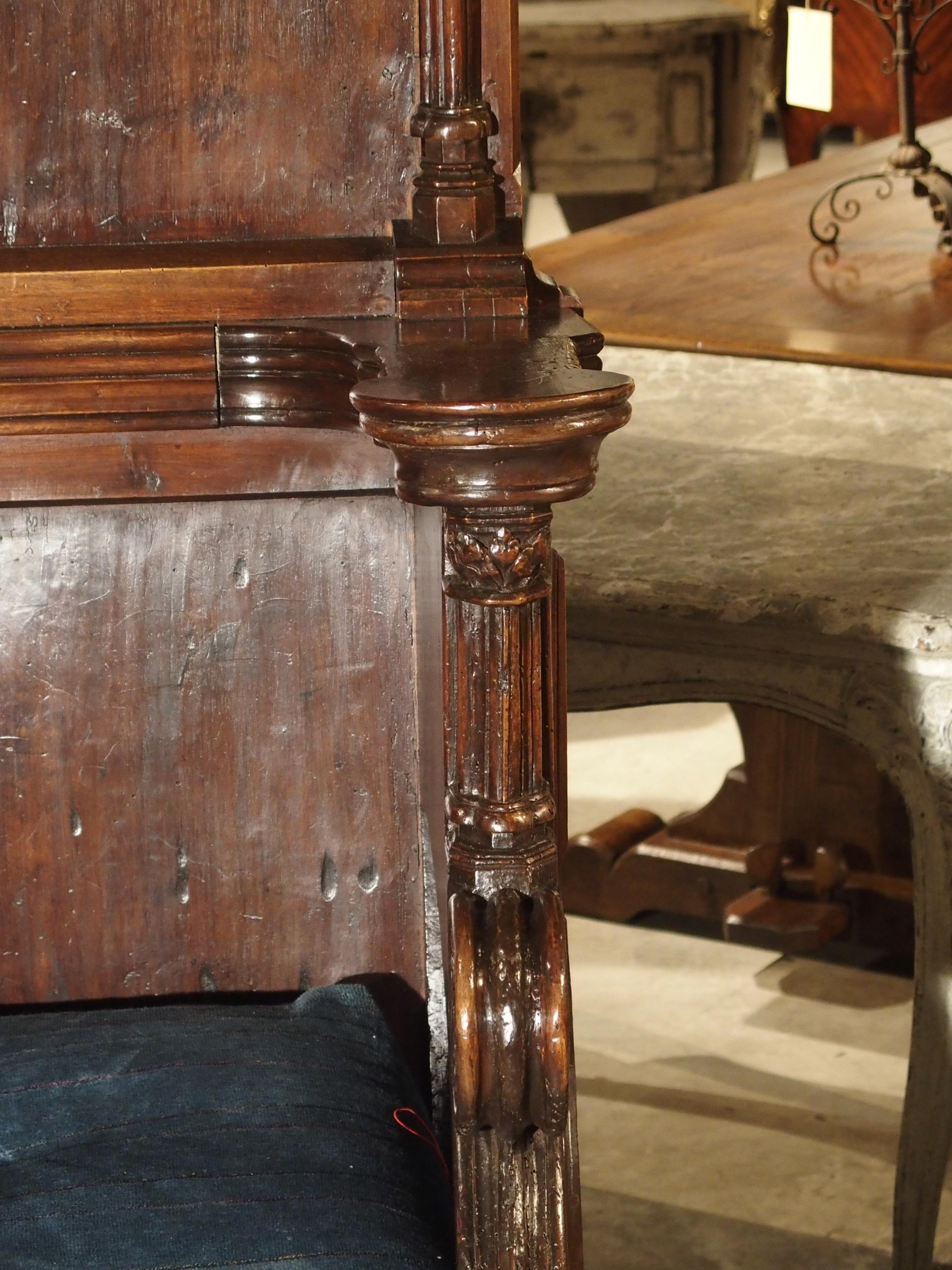 Rare Pair of Antique Gothic Walnut Wood Cathedral Chairs from France 6