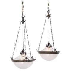 Rare Pair Of Antique Holophane 12" Blondel Stiletto Pendant Light Fittings
