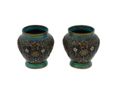 Seltenes Paar antiker japanischer Cloisonné-Emaille-Meiji-Vasen aus Cloisonné