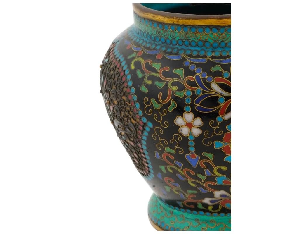 Bronze Rare Pair of Antique Japanese Cloisonne Enamel Meiji Vases For Sale
