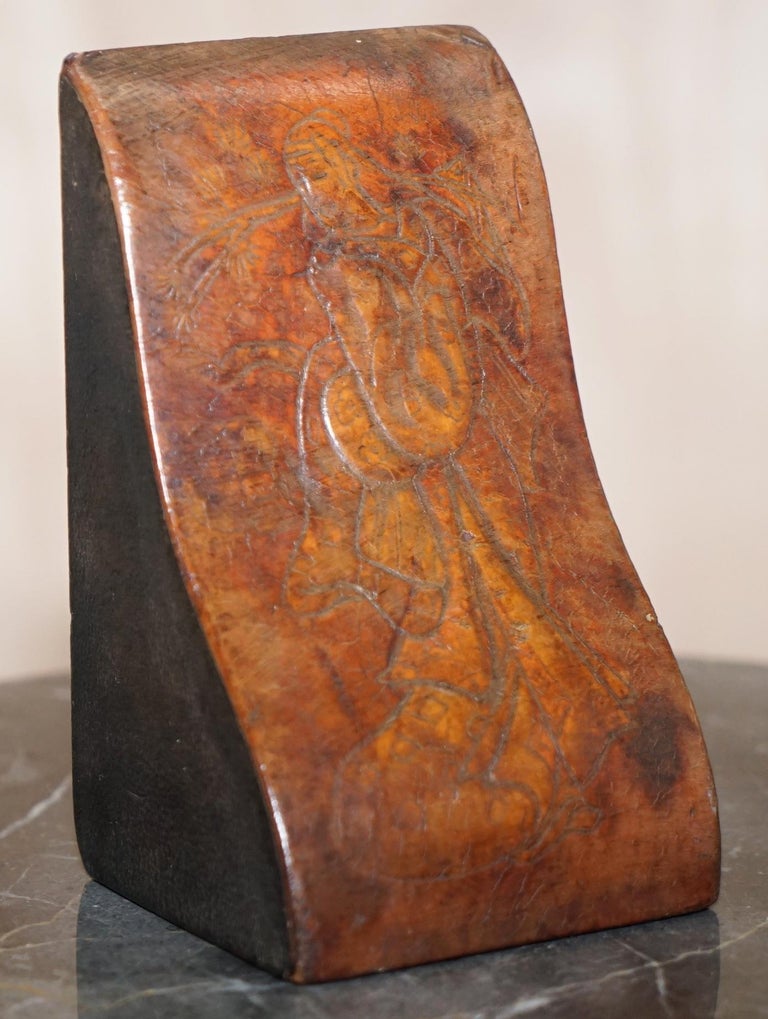 Rare Pair of Antique Japanese Samurai Leather Bookends Decorative Asprey London For Sale 5