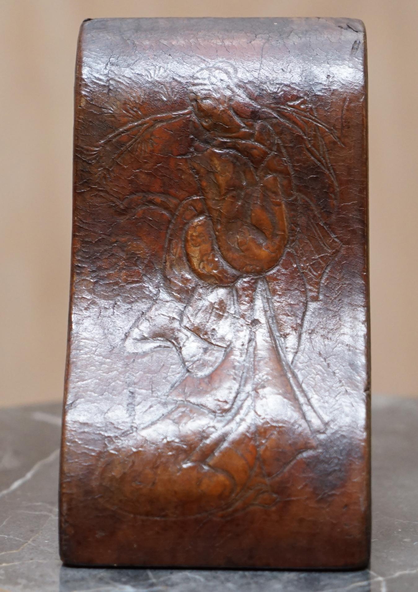 Rare Pair of Antique Japanese Samurai Leather Bookends Decorative Asprey London 4
