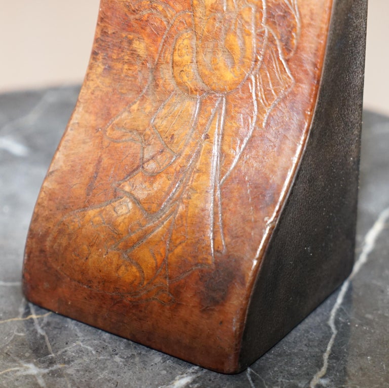 Rare Pair of Antique Japanese Samurai Leather Bookends Decorative Asprey London For Sale 9