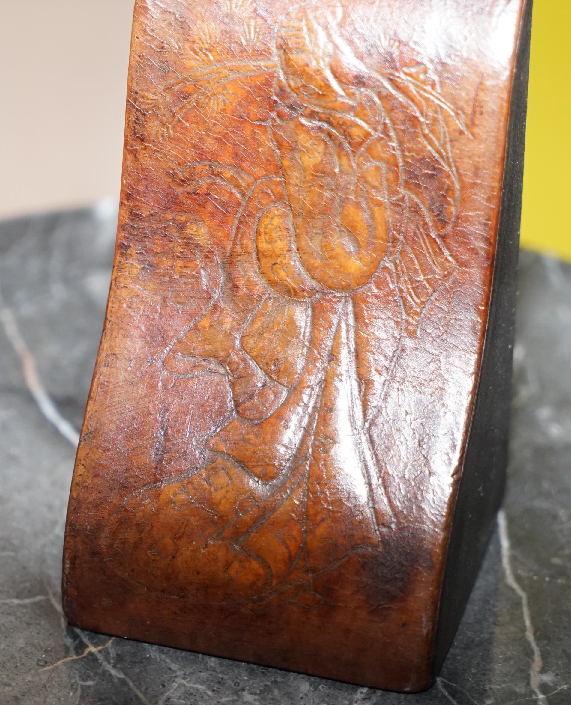 Rare Pair of Antique Japanese Samurai Leather Bookends Decorative Asprey London 8