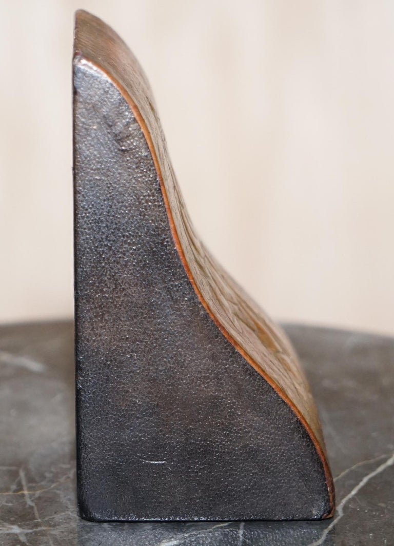 Rare Pair of Antique Japanese Samurai Leather Bookends Decorative Asprey London For Sale 13
