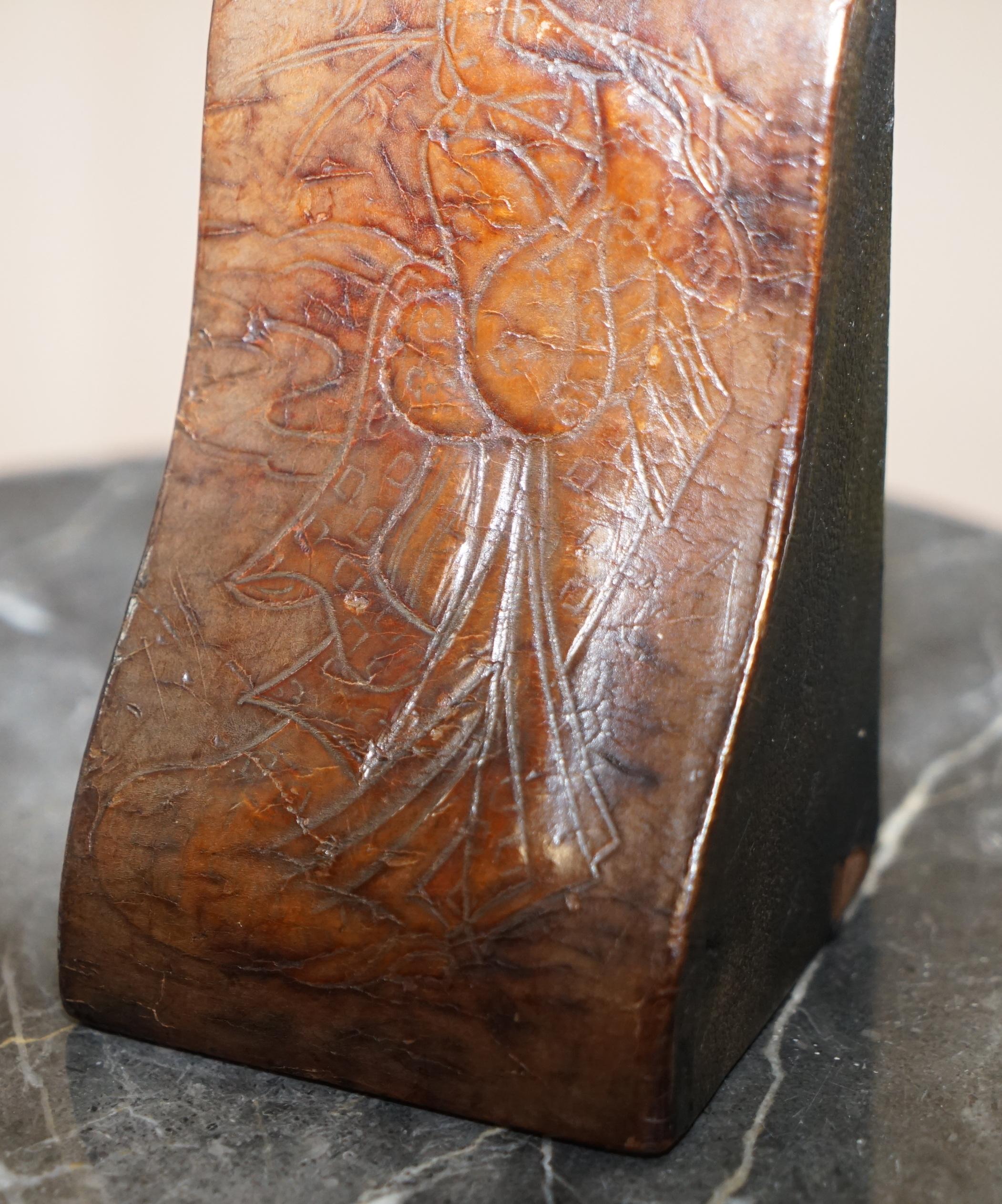 Anglo-Japanese Rare Pair of Antique Japanese Samurai Leather Bookends Decorative Asprey London