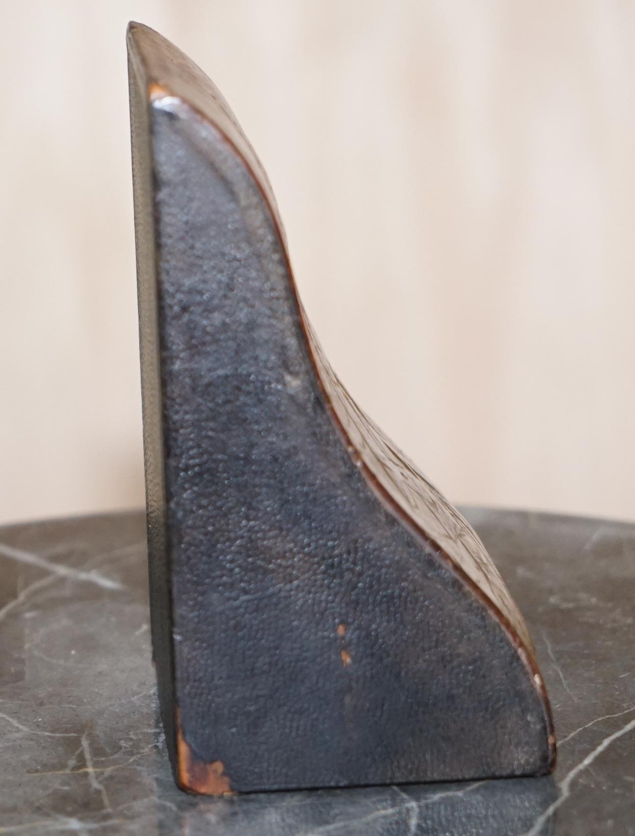 Rare Pair of Antique Japanese Samurai Leather Bookends Decorative Asprey London 1