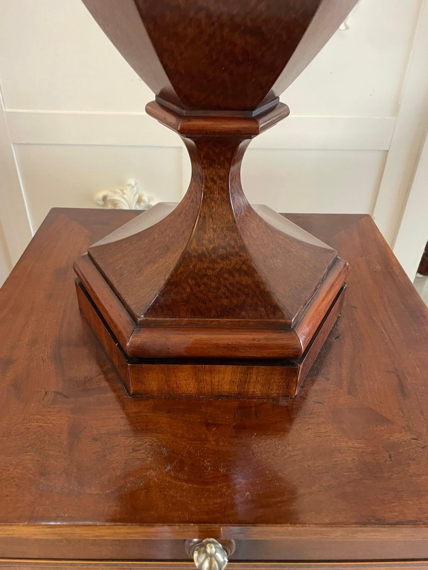 Rare Pair of Antique Mahogany Inlaid Wine Urns on Original Pedestal Cupboards For Sale 2
